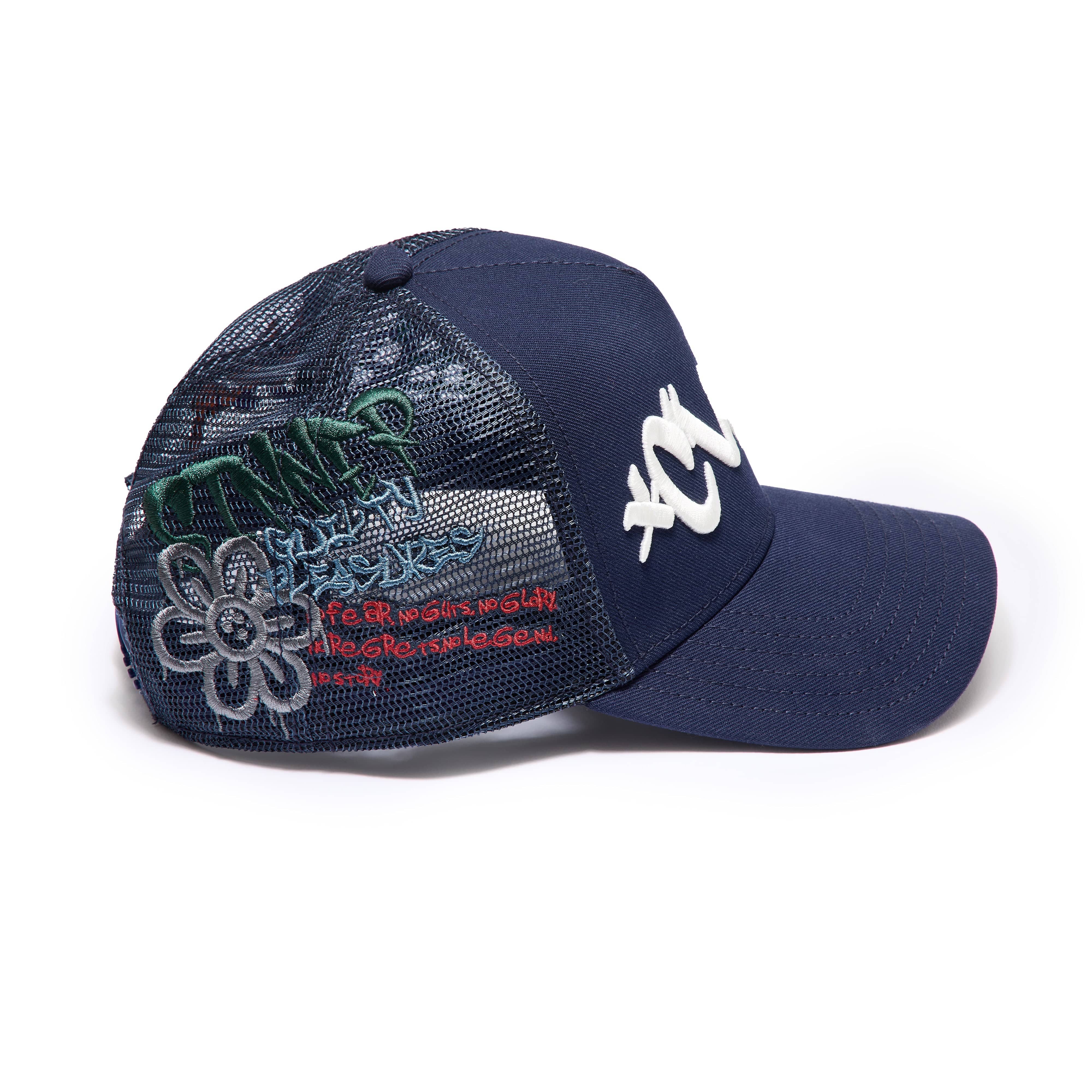 Cult's Mesh Back Trucker Hat "Graffiti" In Midnight Blue - Image 4