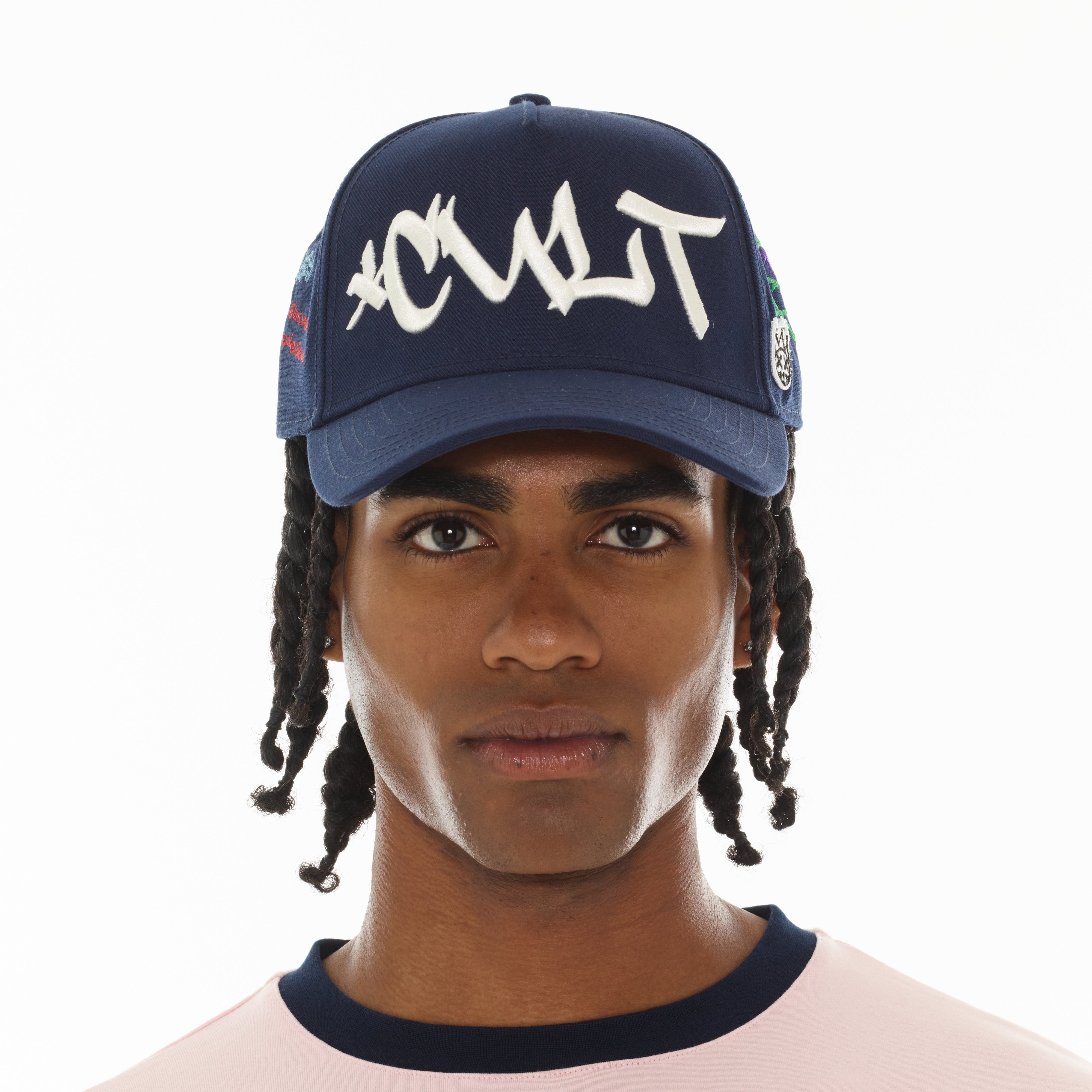 Cult's Mesh Back Trucker Hat "Graffiti" In Midnight Blue - Image 5