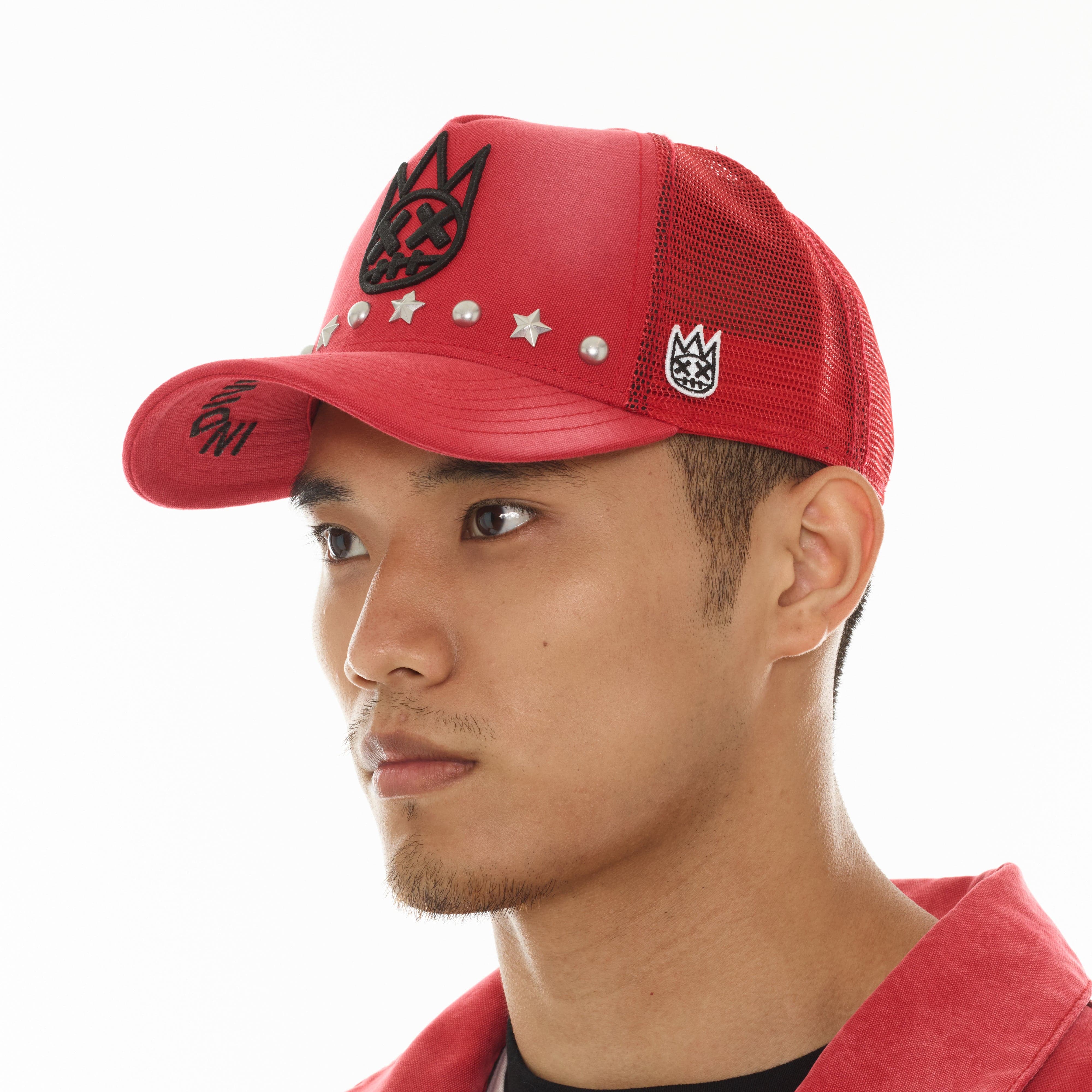 Cult's Mesh Back Trucker Hat "Horseman" In Rococco Red - Image 4