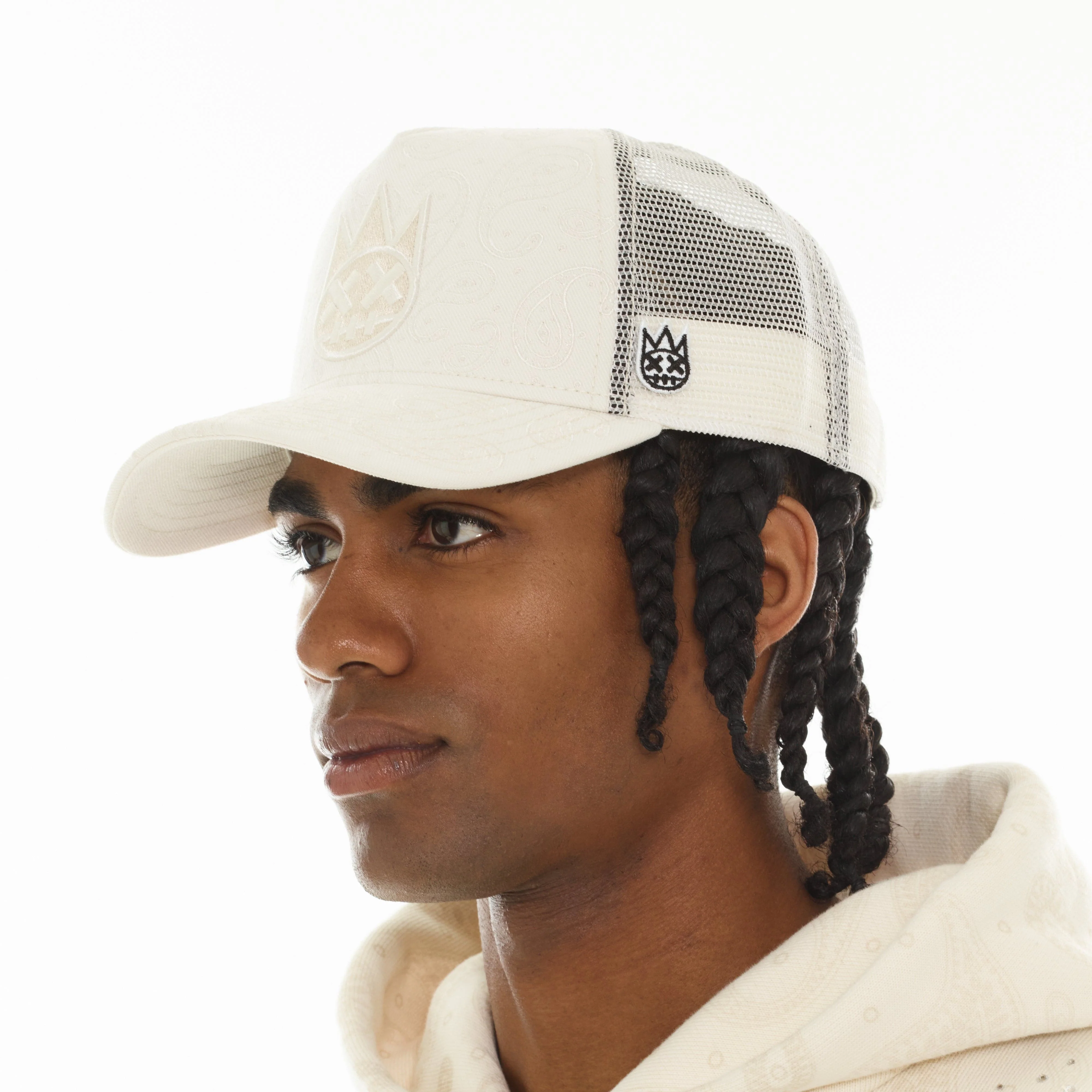 Cult's Mesh Back Trucker Hat "Paisley" In Winter White - Image 4