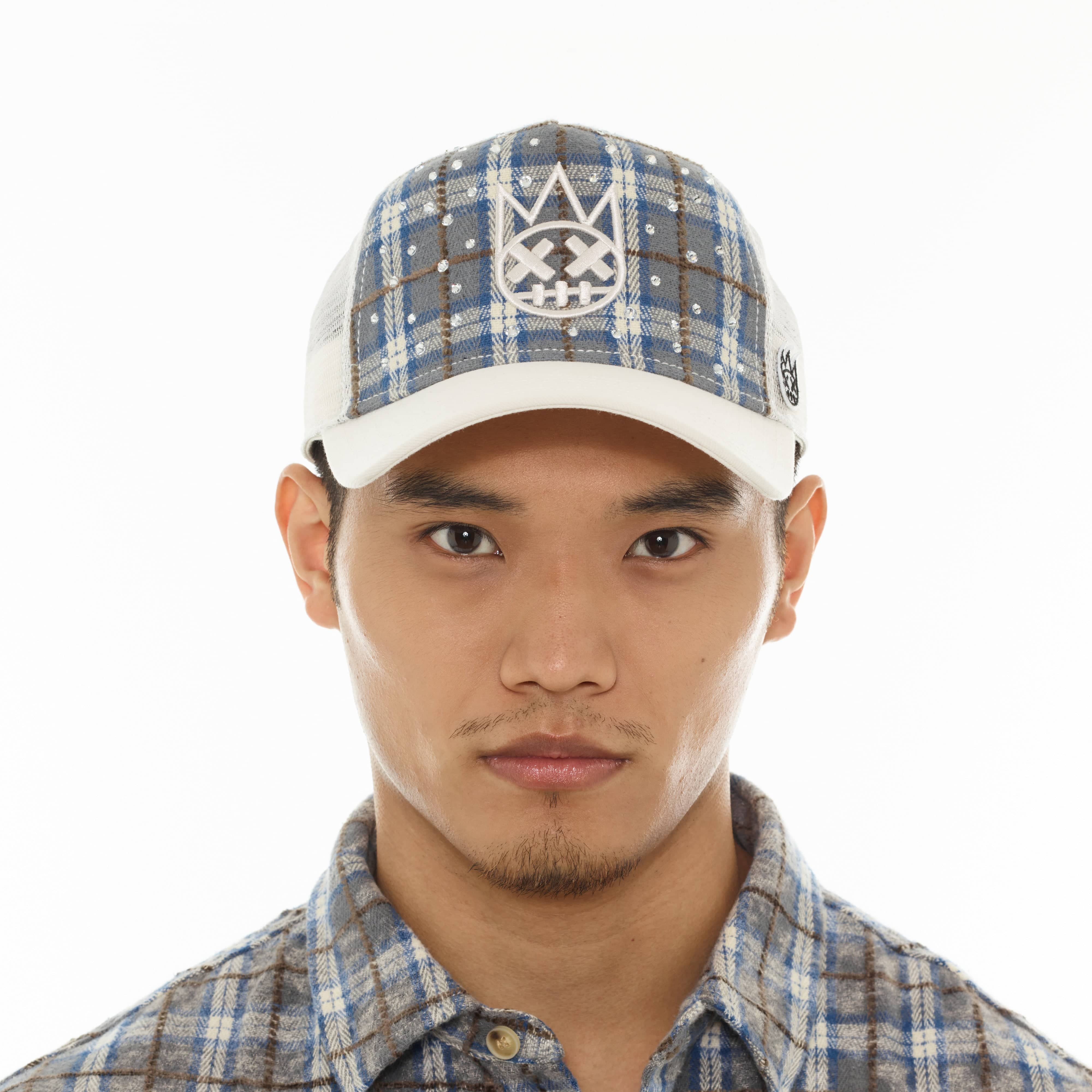 Cult's Mesh Back Trucker Hat "Plaid" In Blue Plaid - Image 3