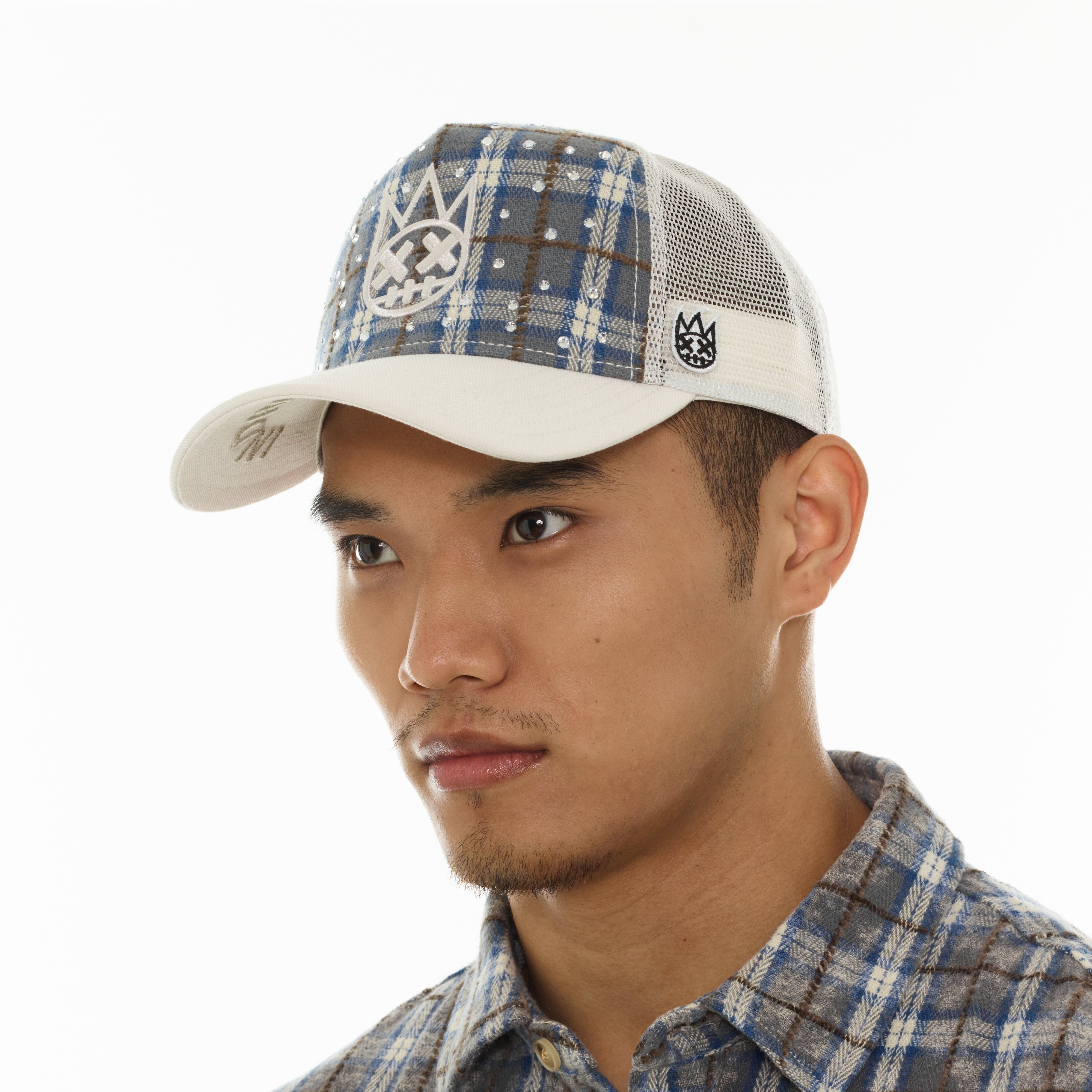 Cult's Mesh Back Trucker Hat "Plaid" In Blue Plaid - Image 4