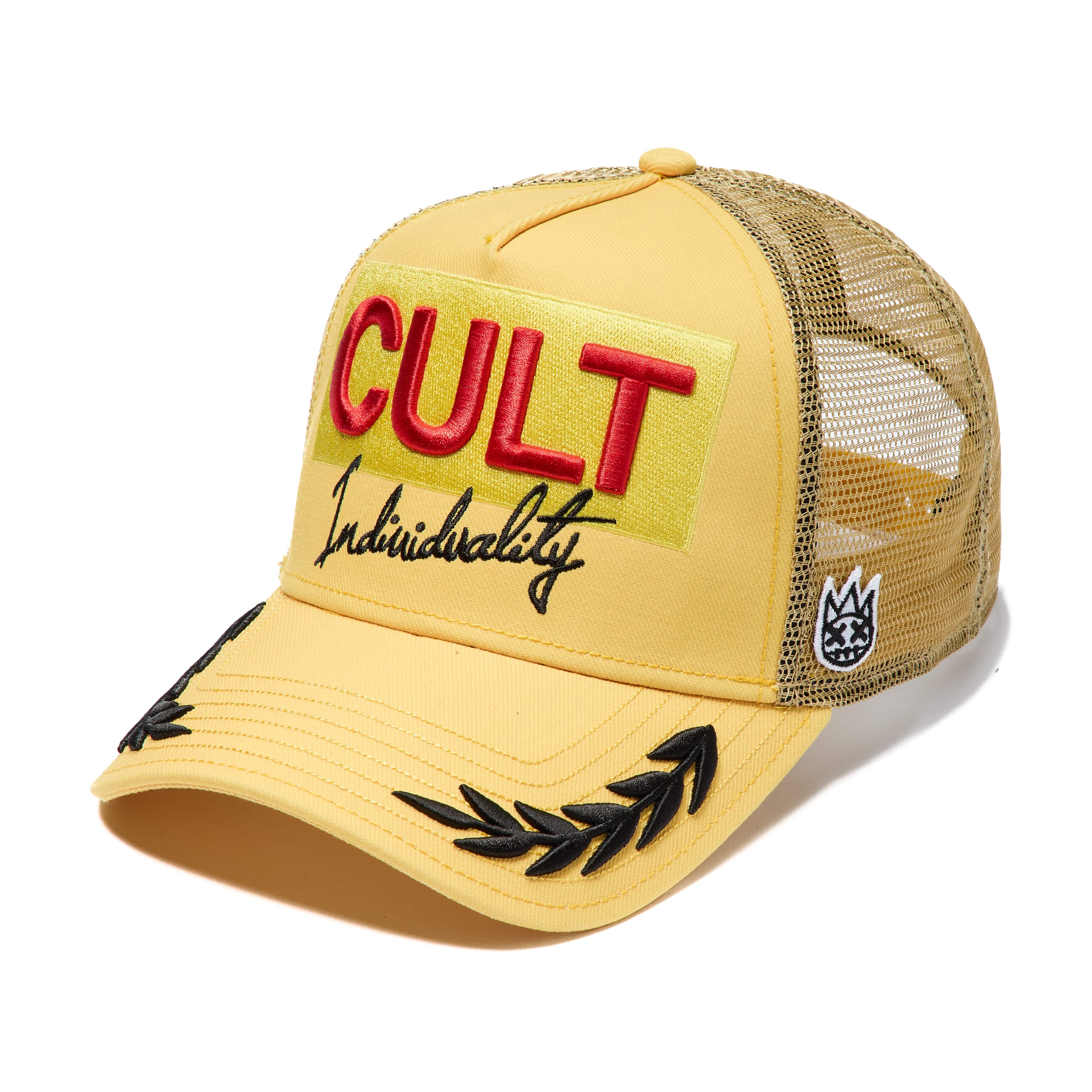 Cult's Mesh Back Trucker Hat "Racing" In Yellow Gold - Image 2