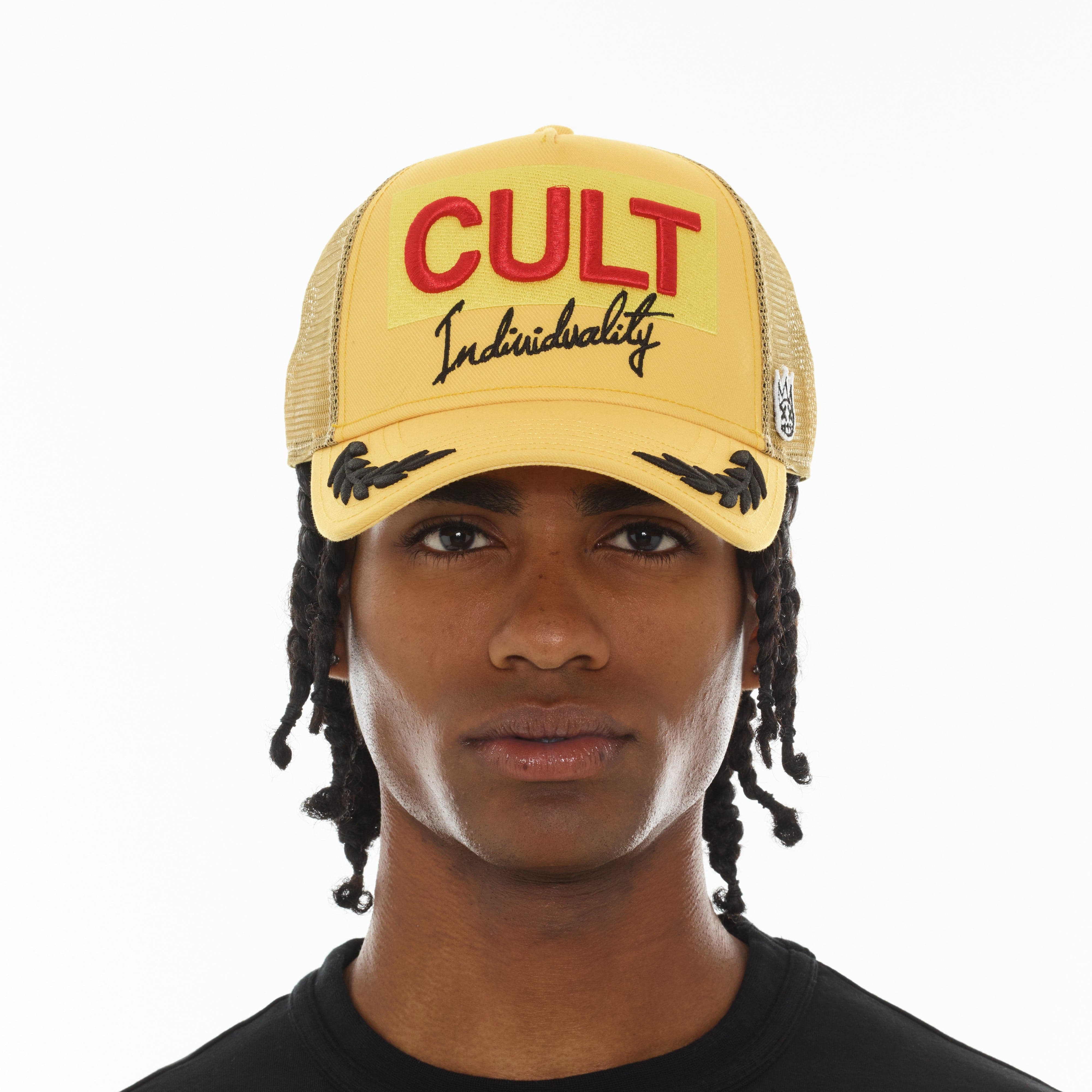 Cult's Mesh Back Trucker Hat "Racing" In Yellow Gold - Image 3
