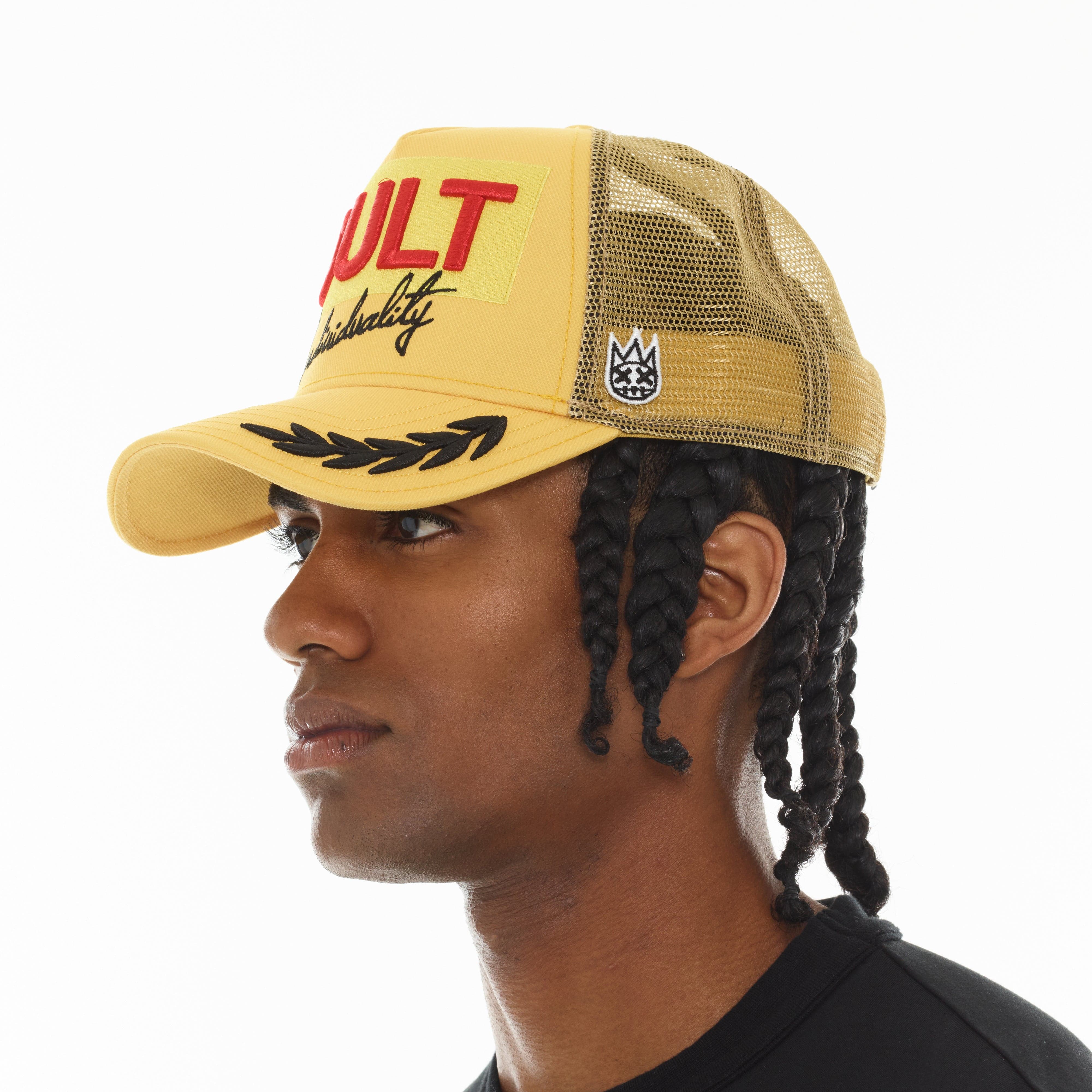 Cult's Mesh Back Trucker Hat "Racing" In Yellow Gold - Image 4
