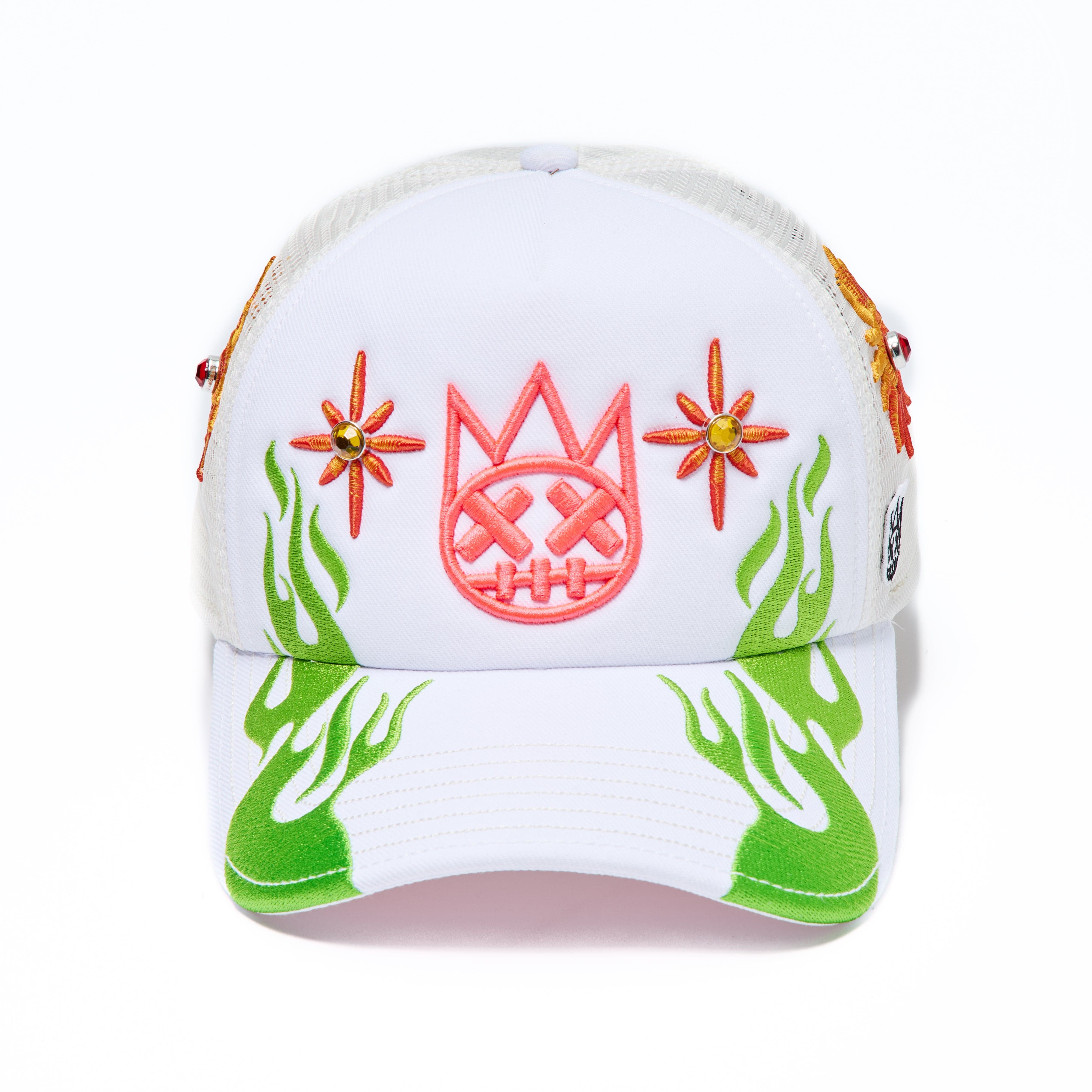 Cult's Mesh Back Trucker Hat "Sunny Daze Spider" In Winter White