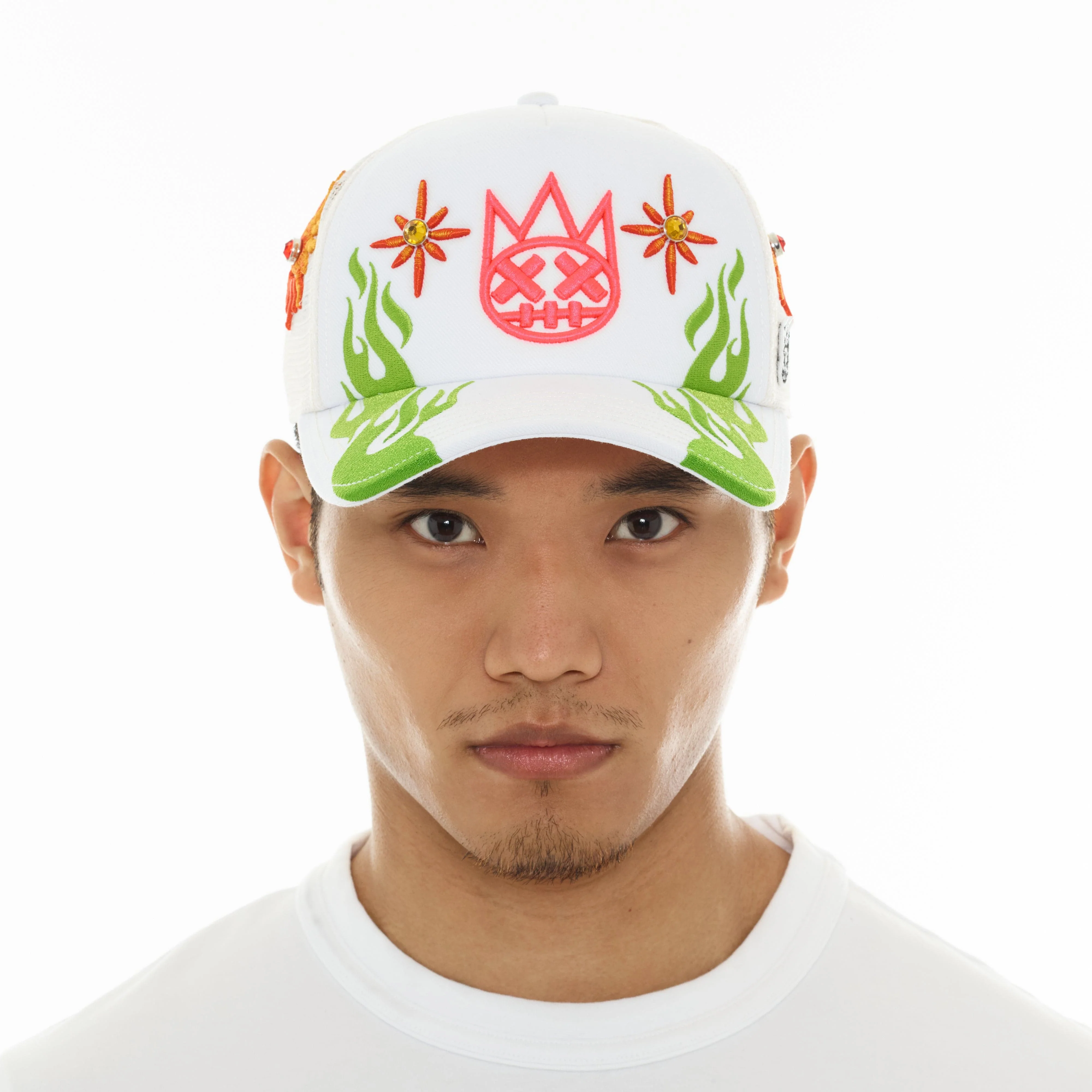 Cult's Mesh Back Trucker Hat "Sunny Daze Spider" In Winter White - Image 3