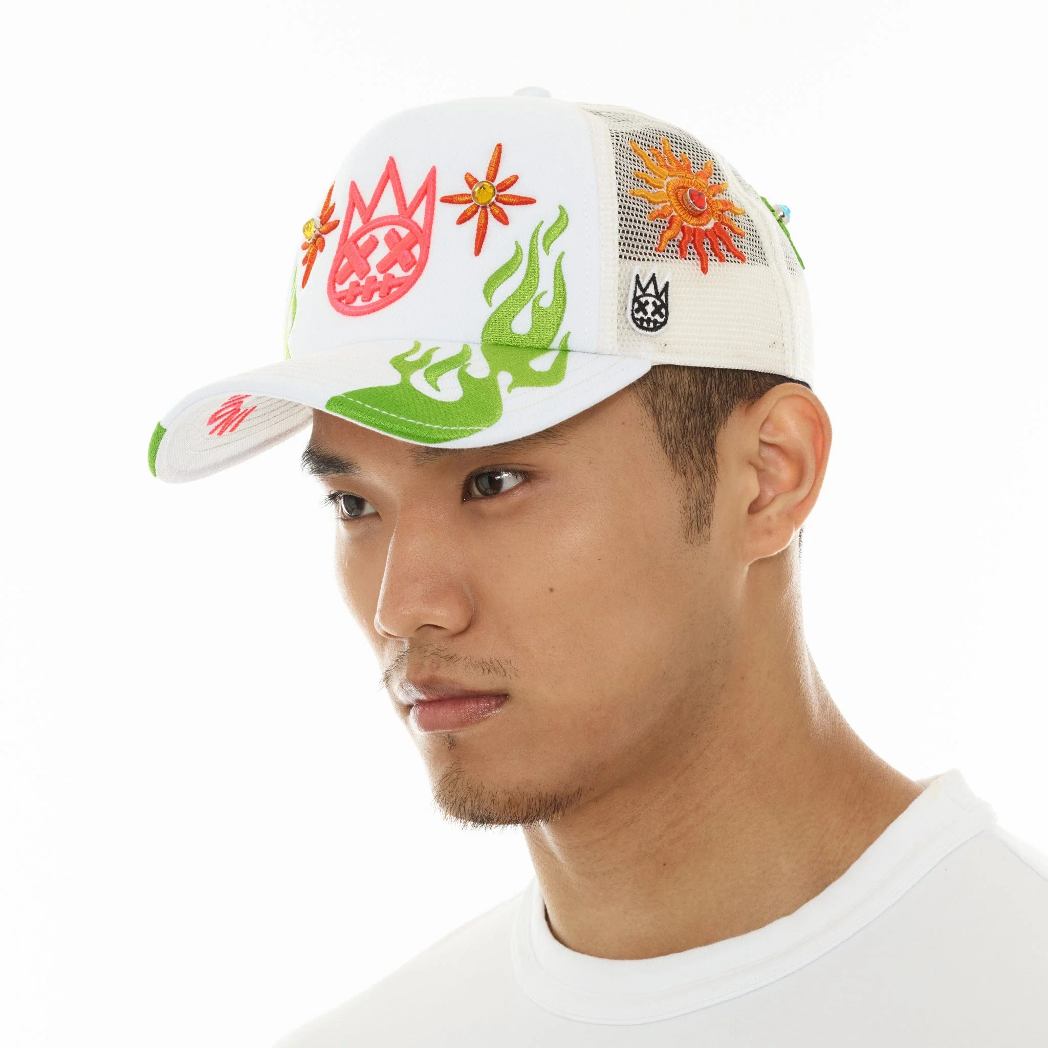 Cult's Mesh Back Trucker Hat "Sunny Daze Spider" In Winter White - Image 4