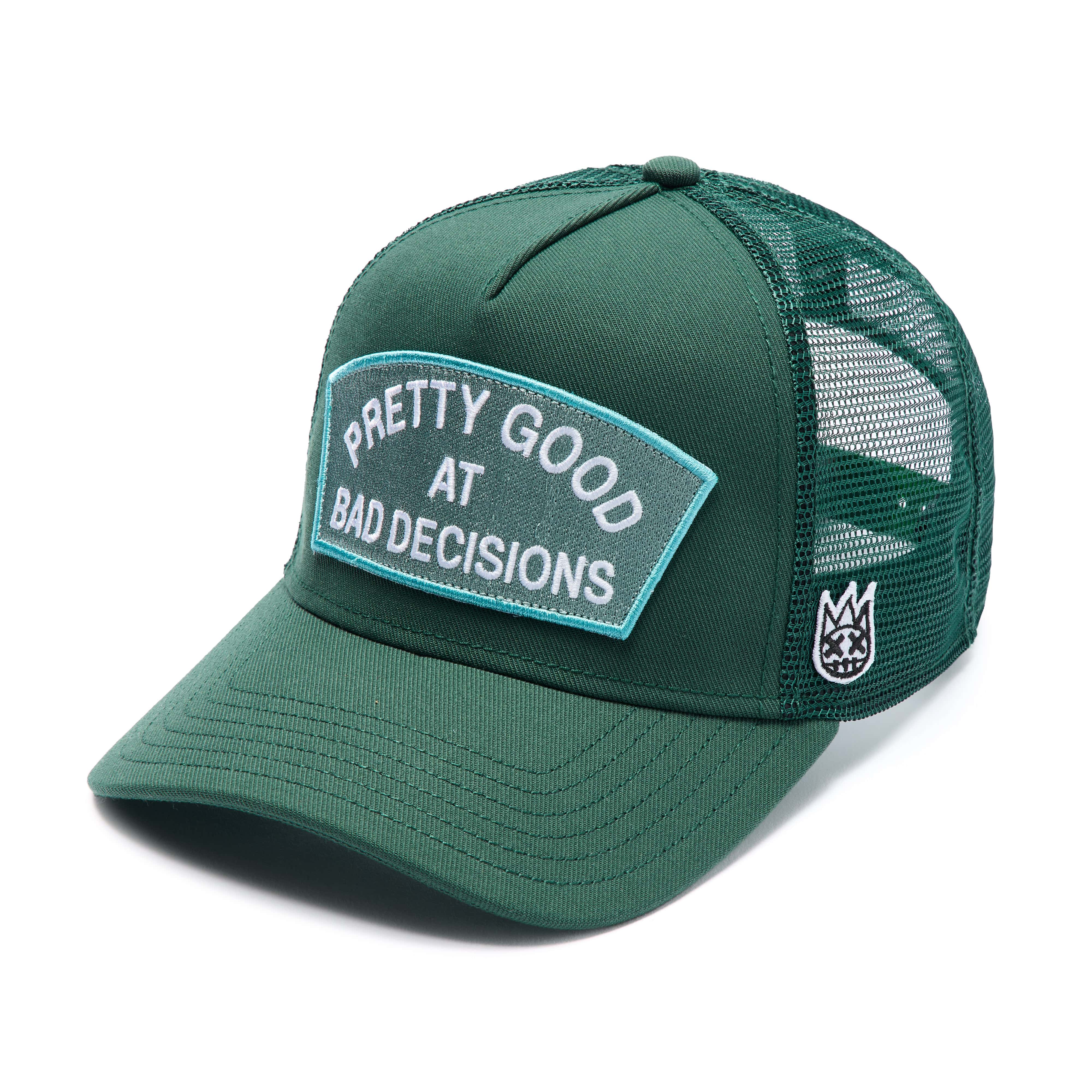Cult's Mesh Trucker Hat "Good At Bad Decisions" In Bayberry - Image 2