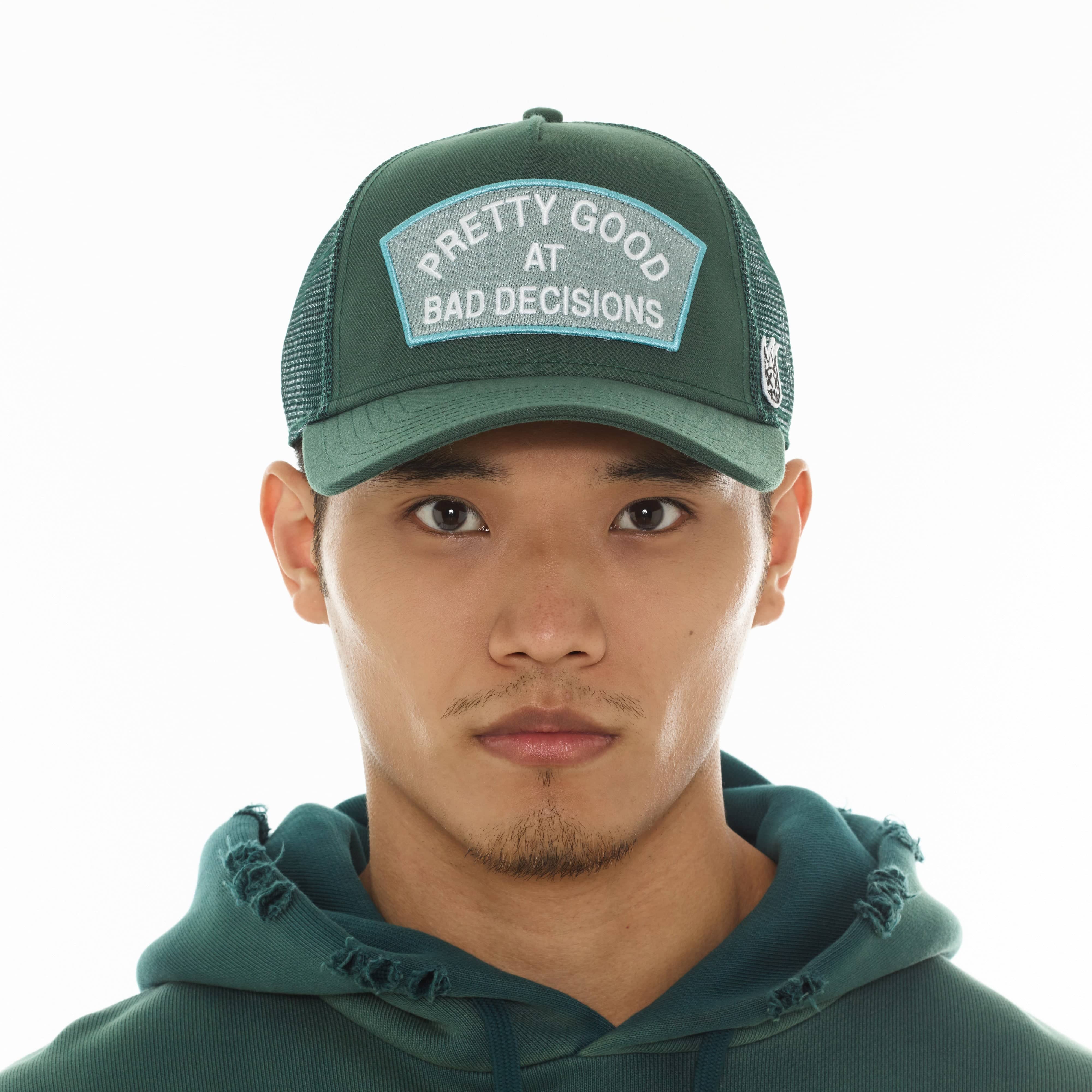 Cult's Mesh Trucker Hat "Good At Bad Decisions" In Bayberry - Image 3