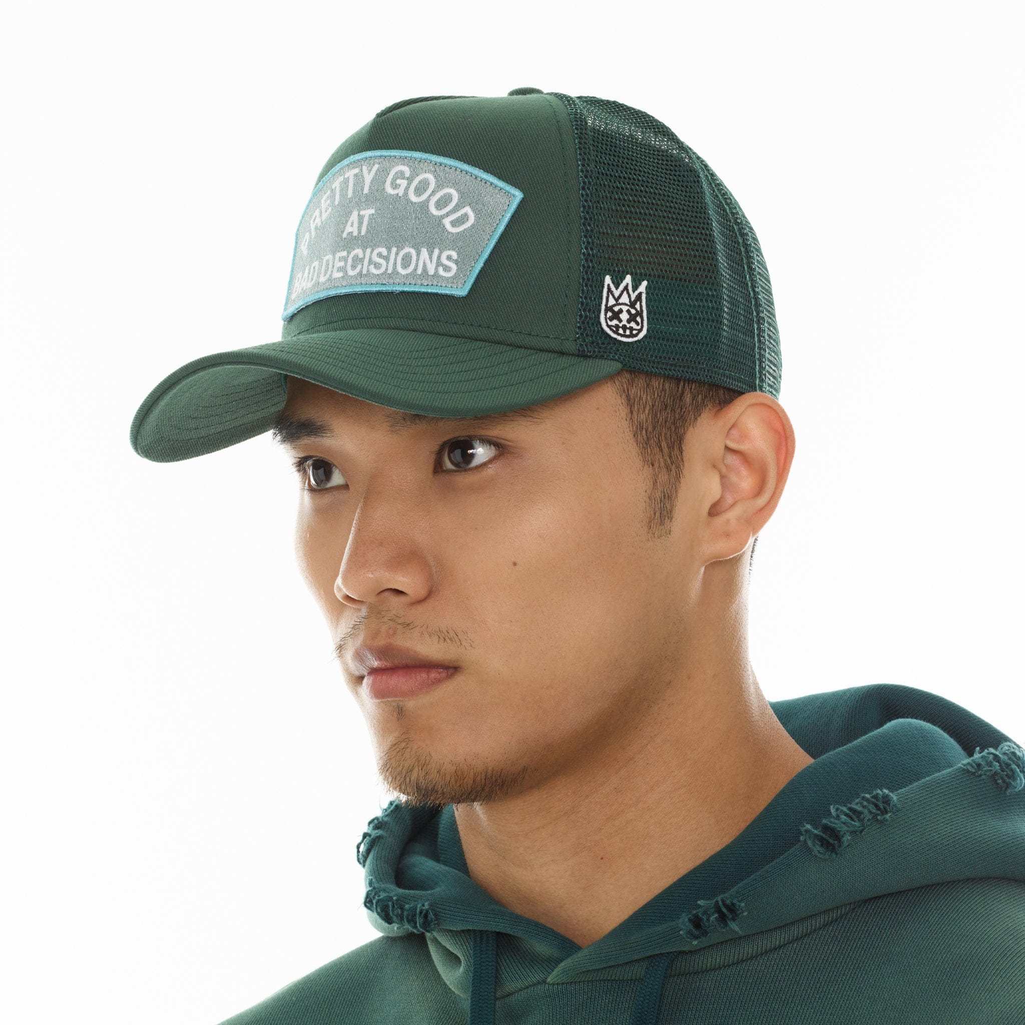 Cult's Mesh Trucker Hat "Good At Bad Decisions" In Bayberry - Image 4