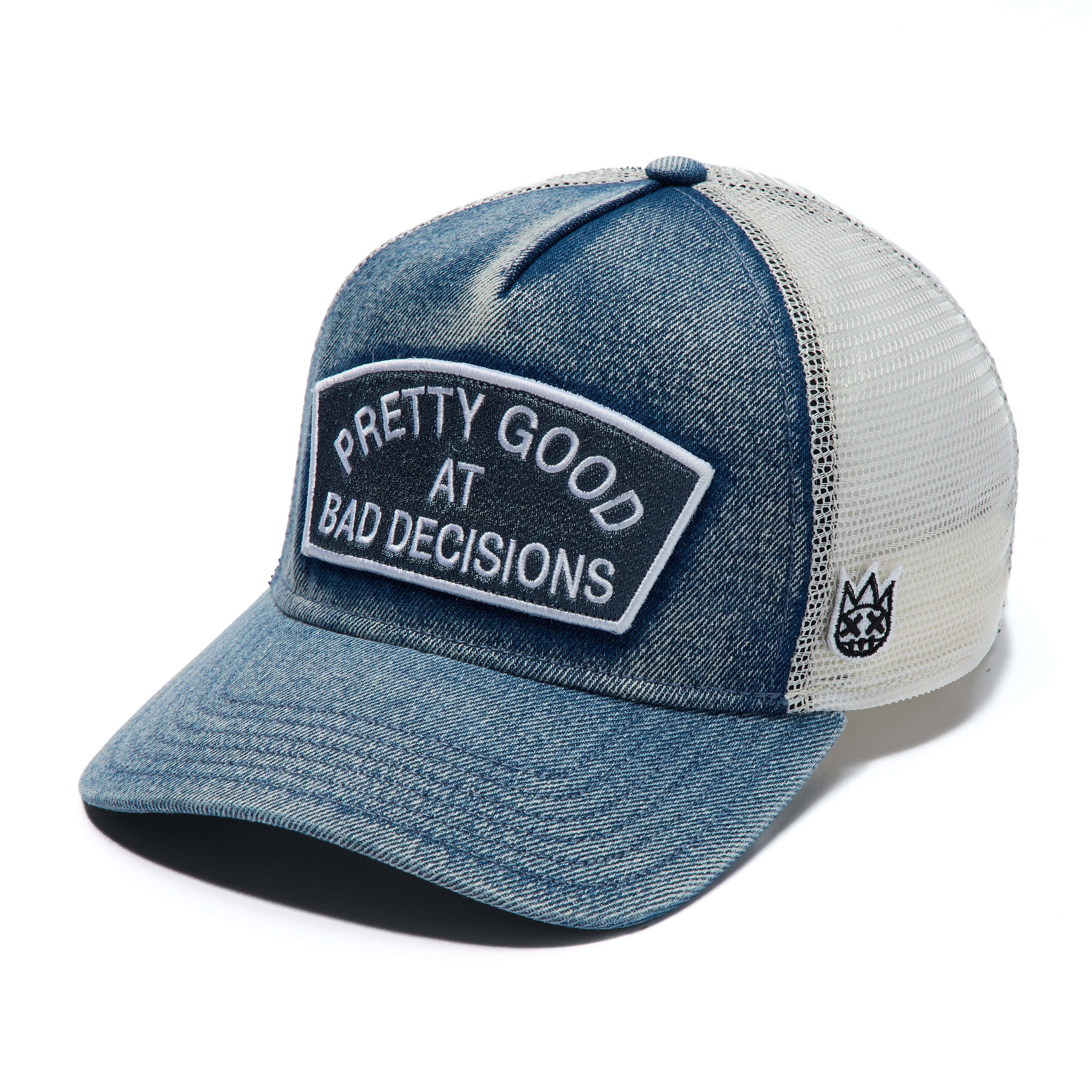 Cult's Mesh Trucker Hat "Good At Bad Decisions" In Denim - Image 2