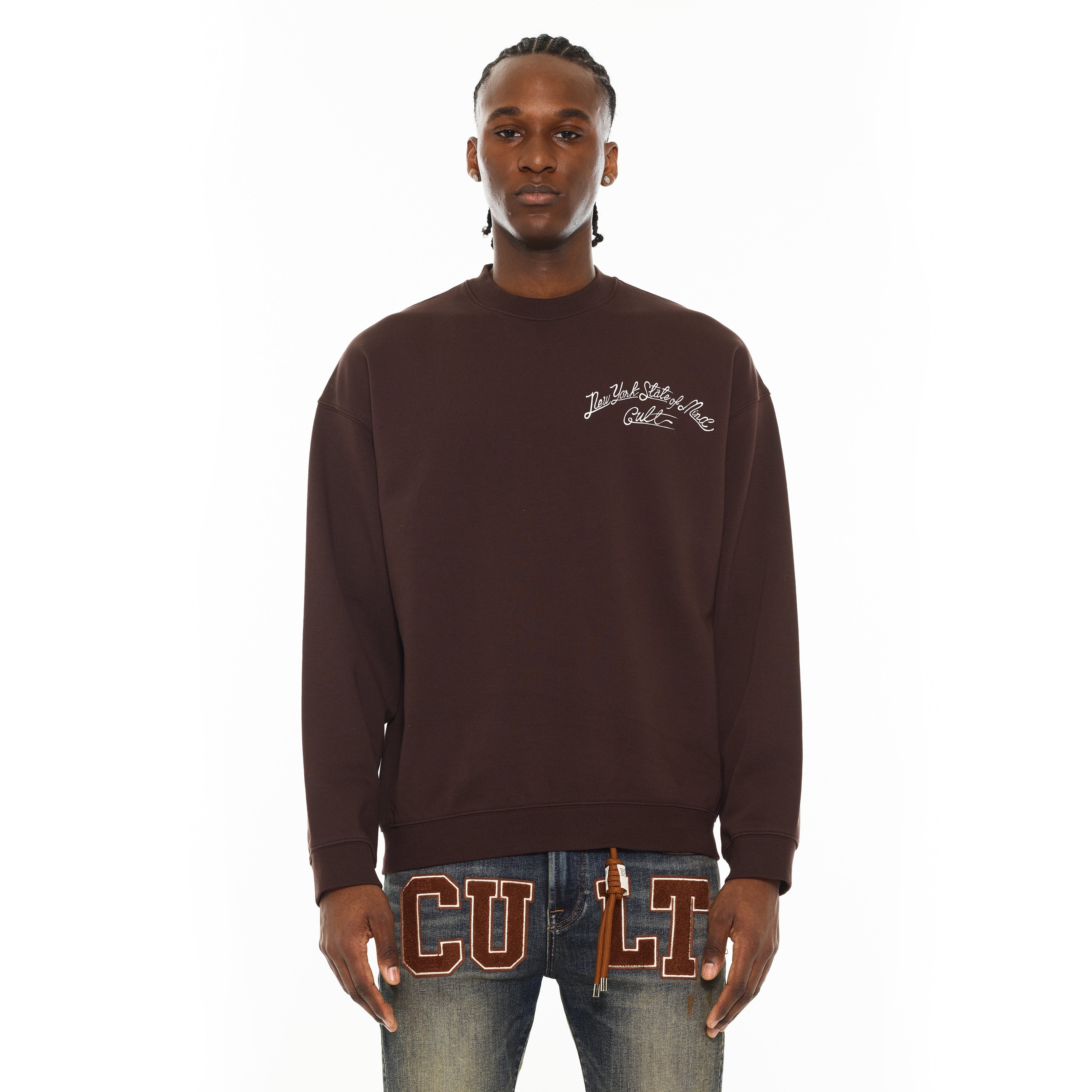 Cult's Novelty Fleece Crew Sweatshirt in Chocolate - Image 2