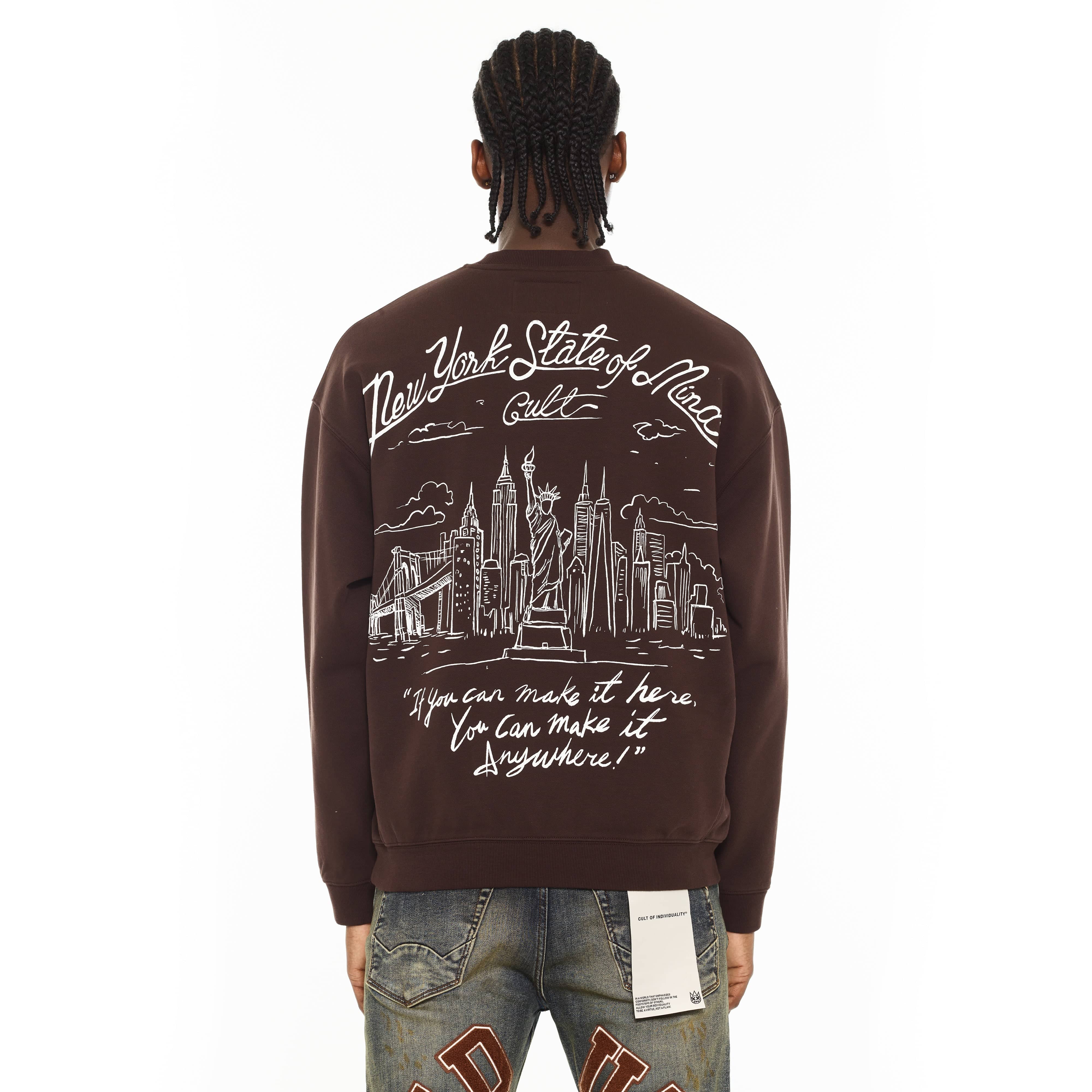 Cult's Novelty Fleece Crew Sweatshirt in Chocolate - Image 3