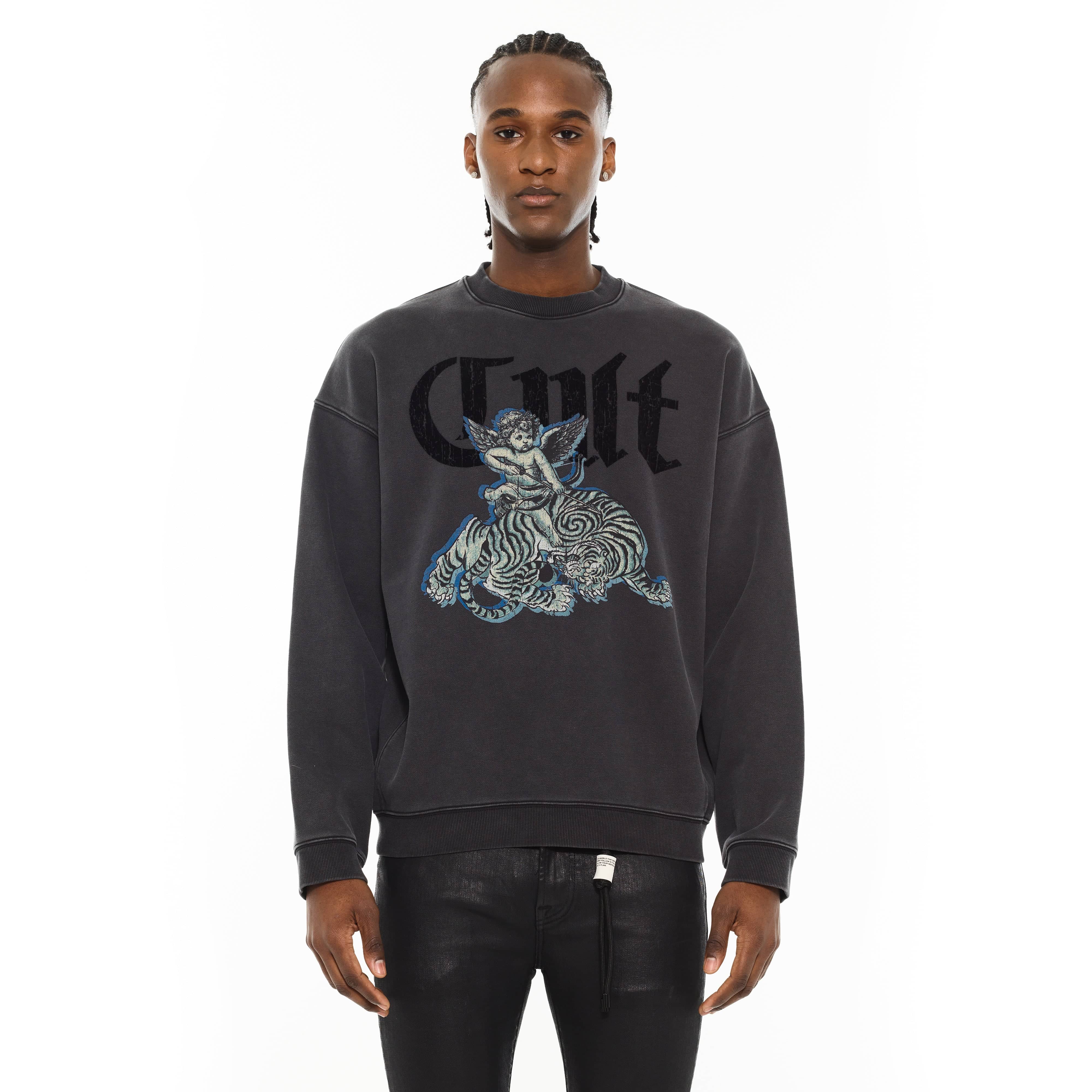Cult's Novelty Fleece Crew Sweatshirt in Vintage Charcoal - Image 2