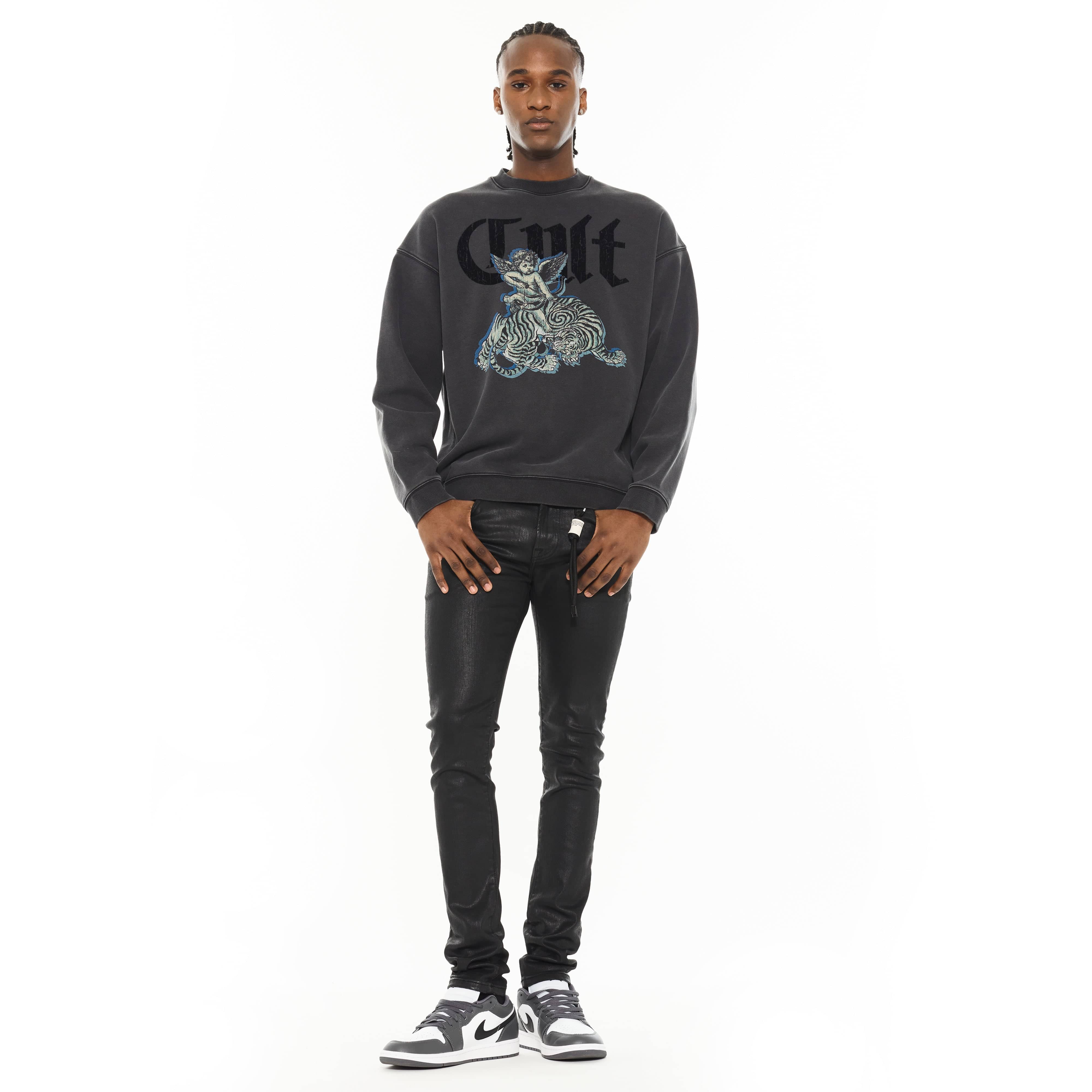 Cult's Novelty Fleece Crew Sweatshirt in Vintage Charcoal - Image 4