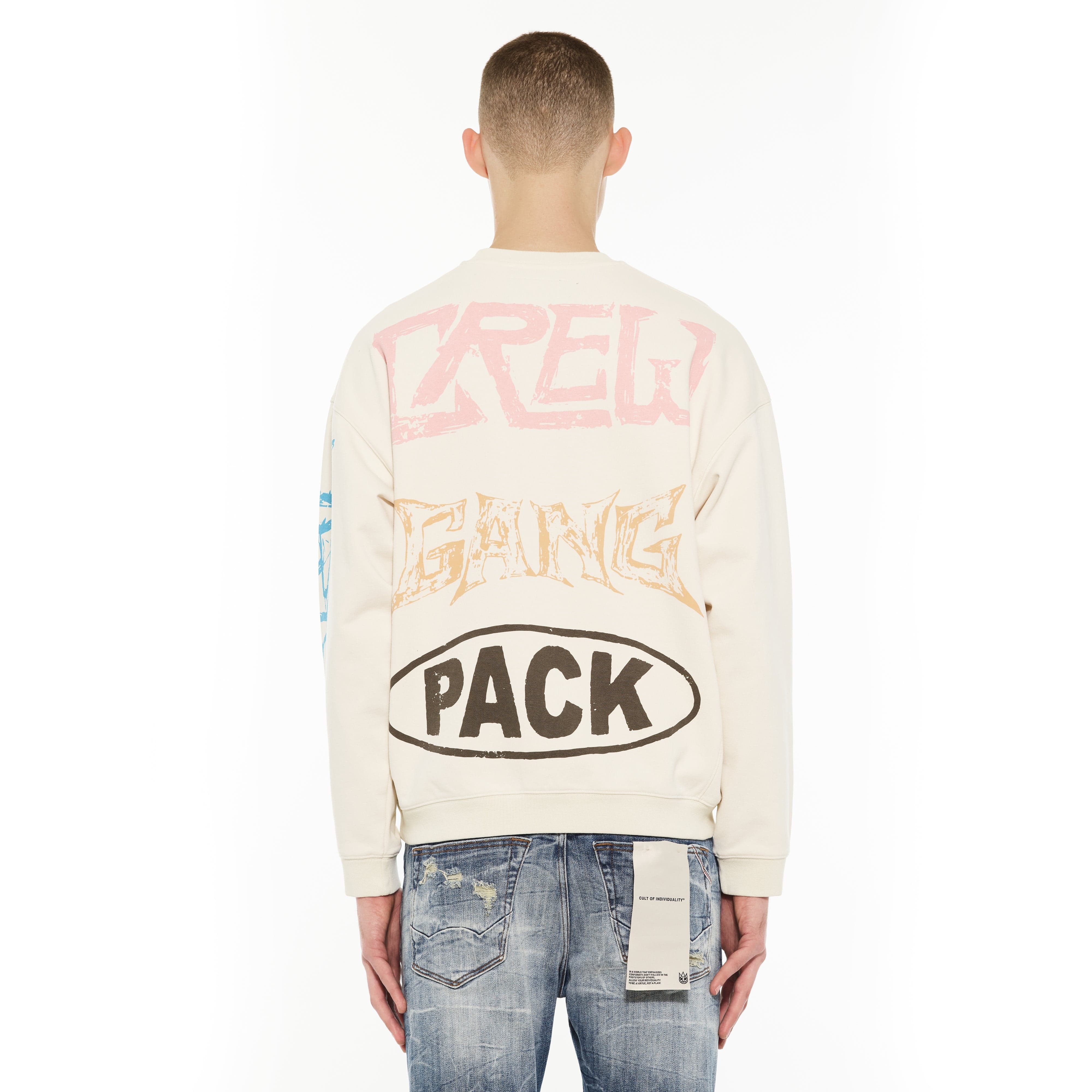 Cult's Novelty Fleece Crew Sweatshirt in Winter White - Image 3