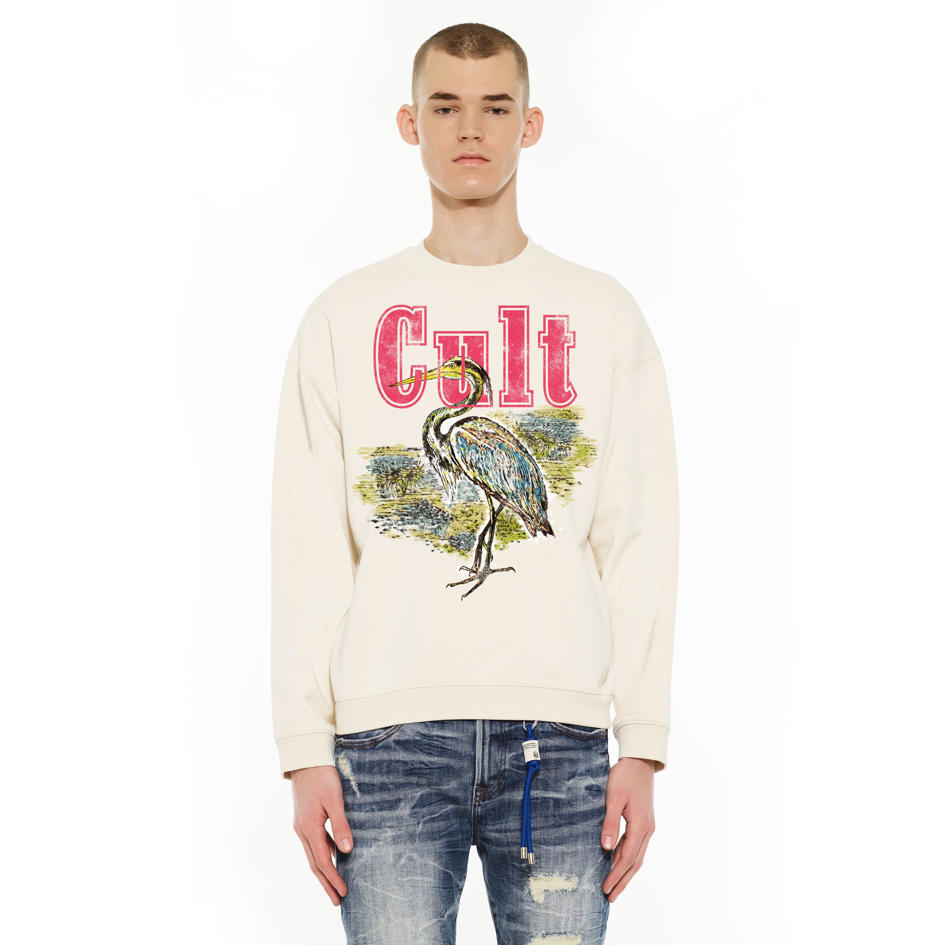 Cult's Novelty Fleece Crew Sweatshirt in Winter White - Image 3