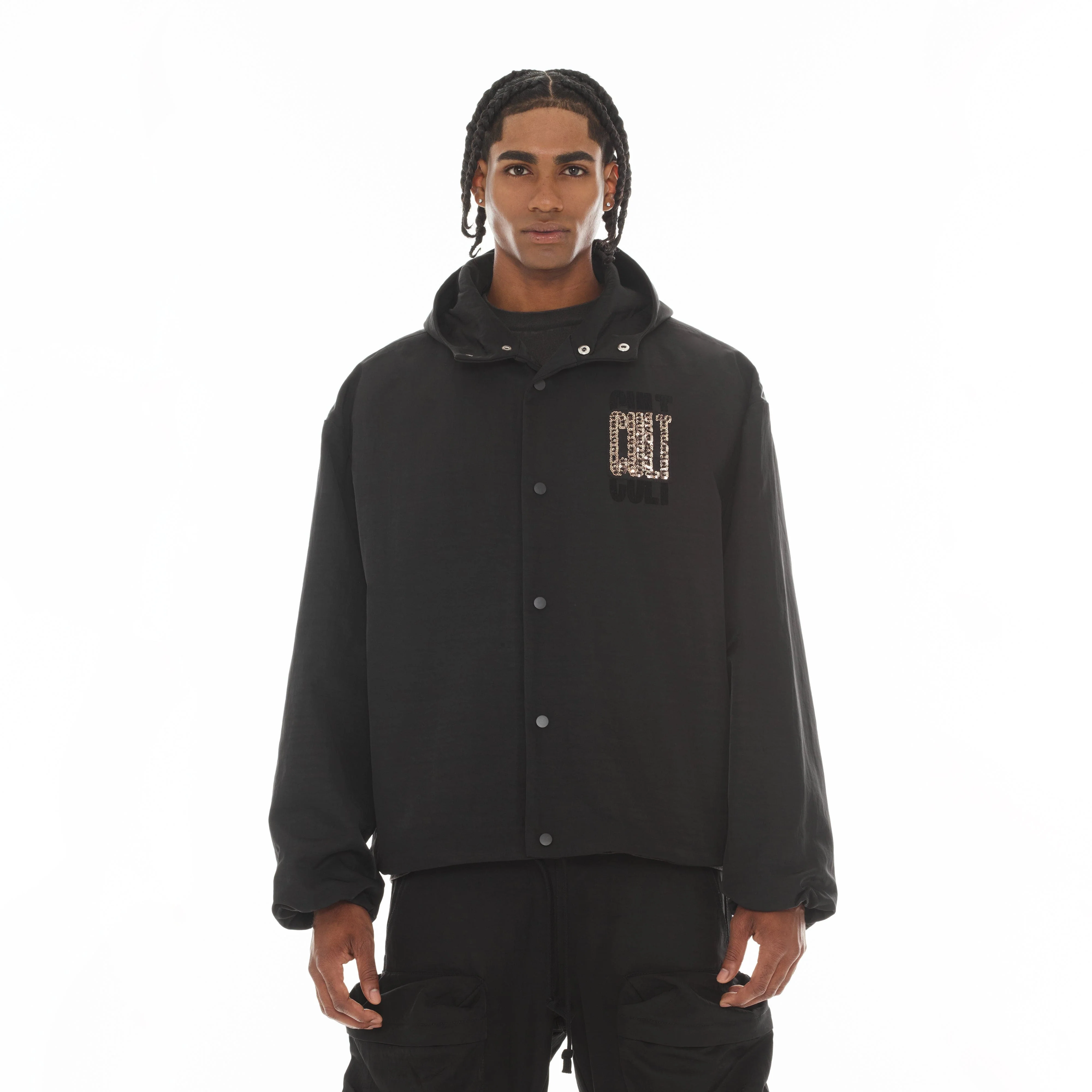 Cult's Oversized Coaches Jacket in Black Nylon - Image 2