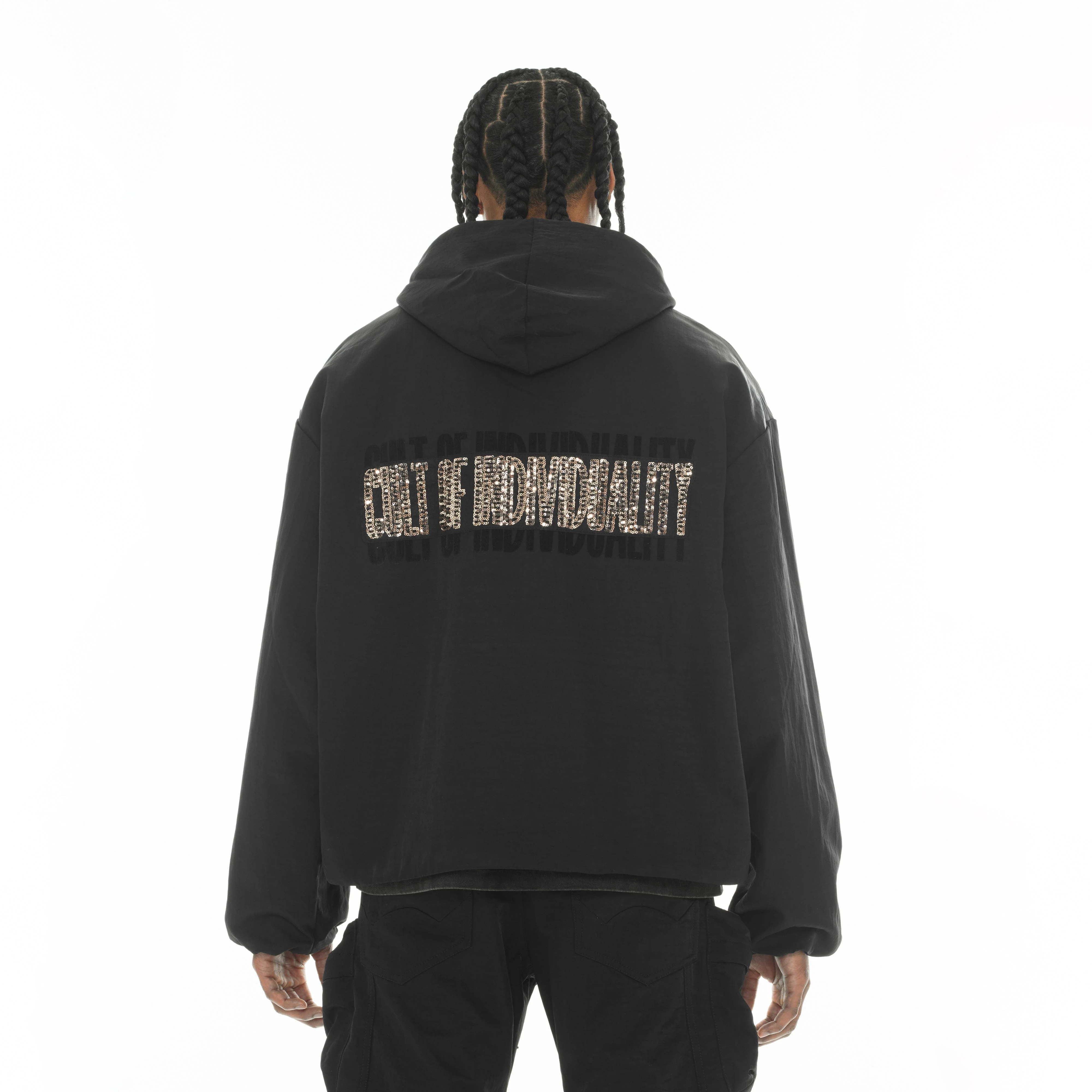 Cult's Oversized Coaches Jacket in Black Nylon - Image 3