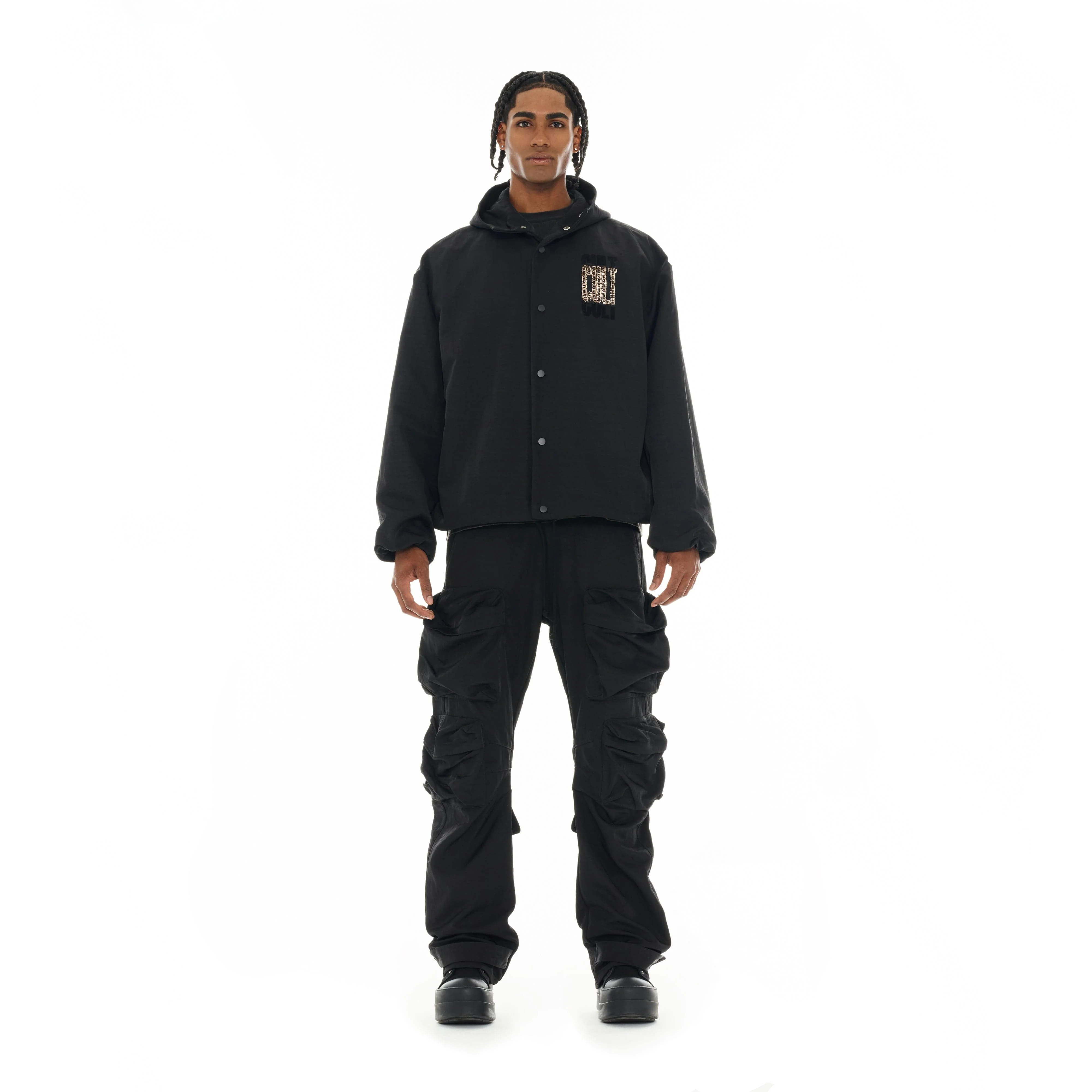 Cult's Oversized Coaches Jacket in Black Nylon - Image 4