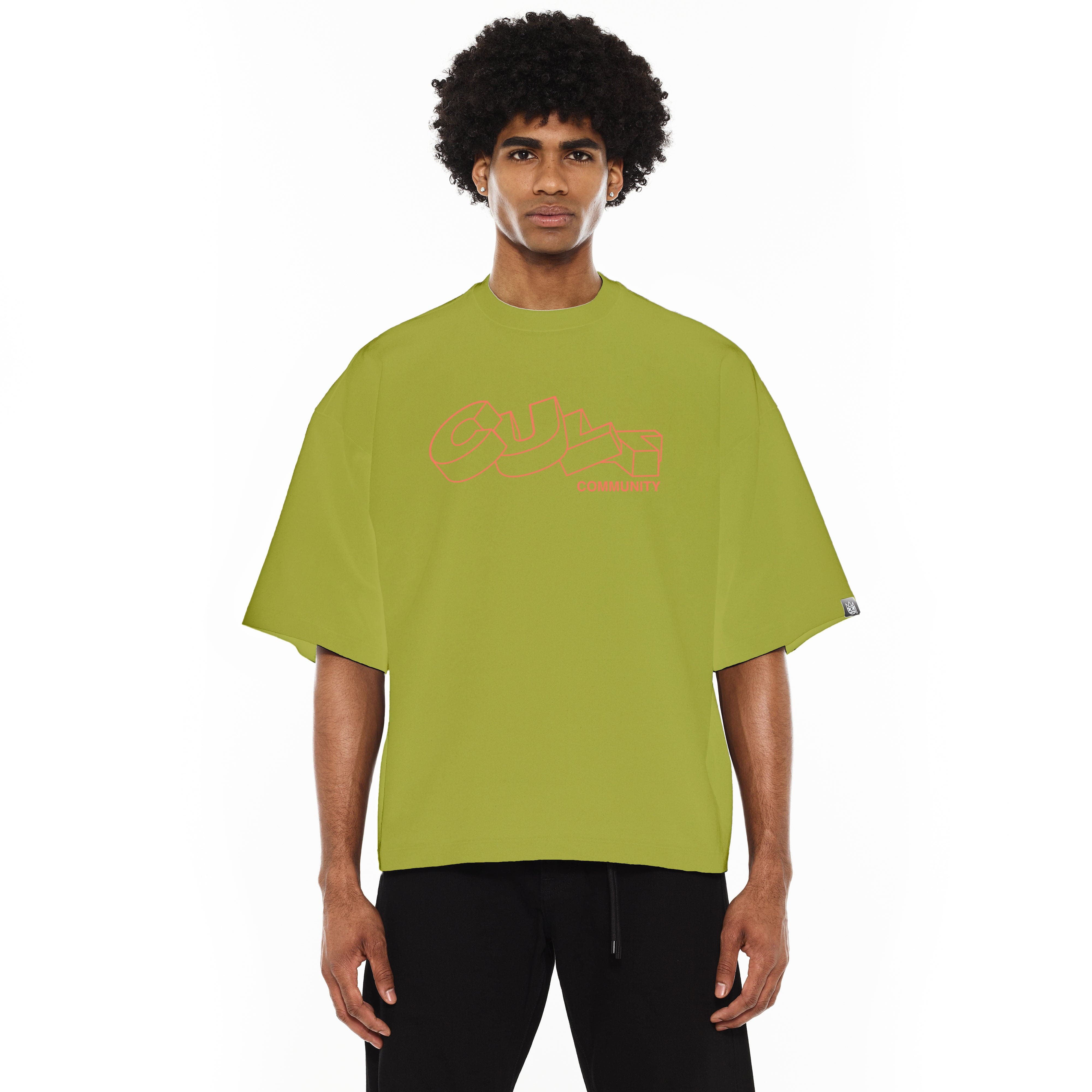 Cult's Oversized Heavyweight Boxy Fit Short Sleeve Crew Neck Tee "Cult Stacked" in Green Oasis - Image 3