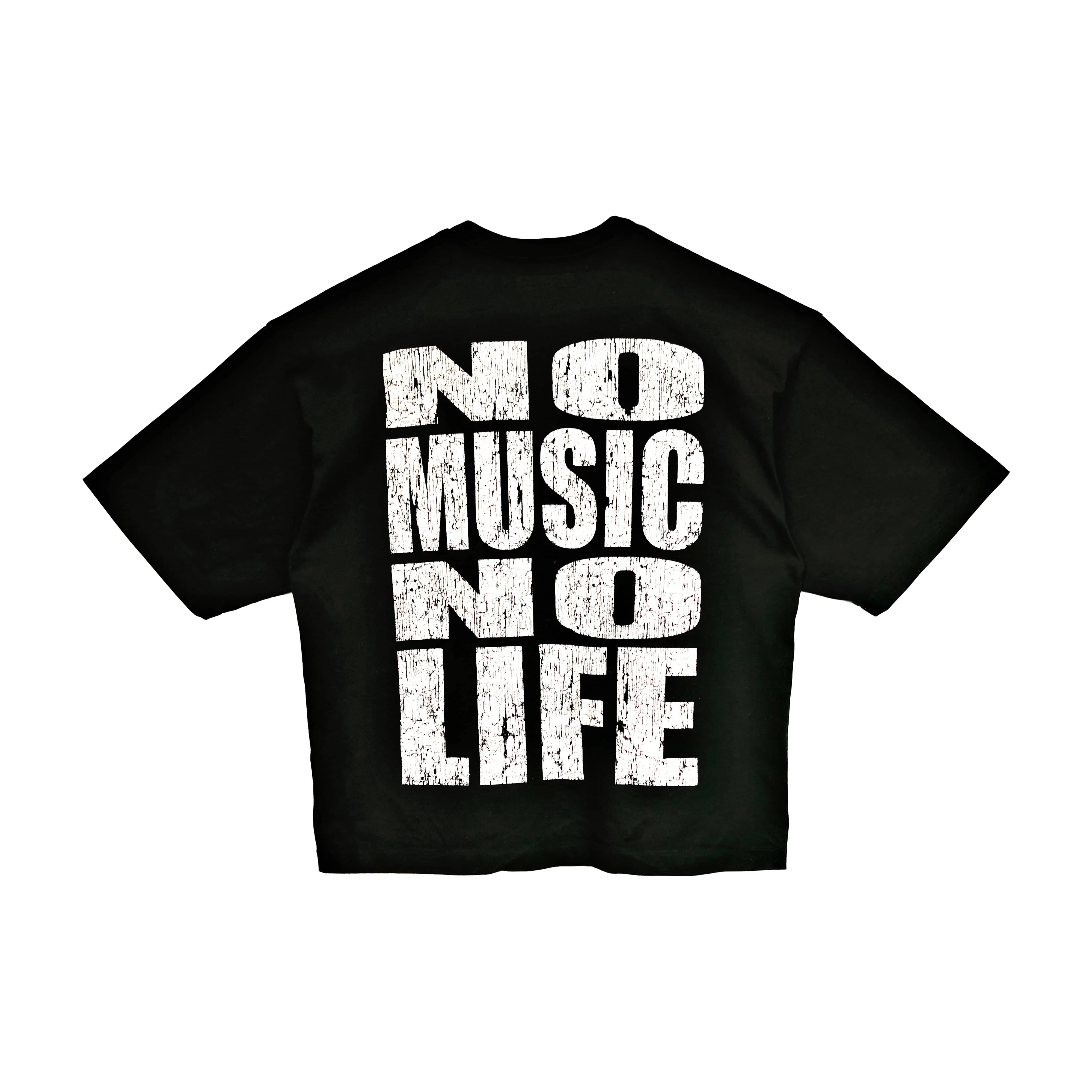 Cult's Oversized Heavyweight Boxy Short Sleeve Crew Neck Tee "No Music No Life" in Black - Image 4