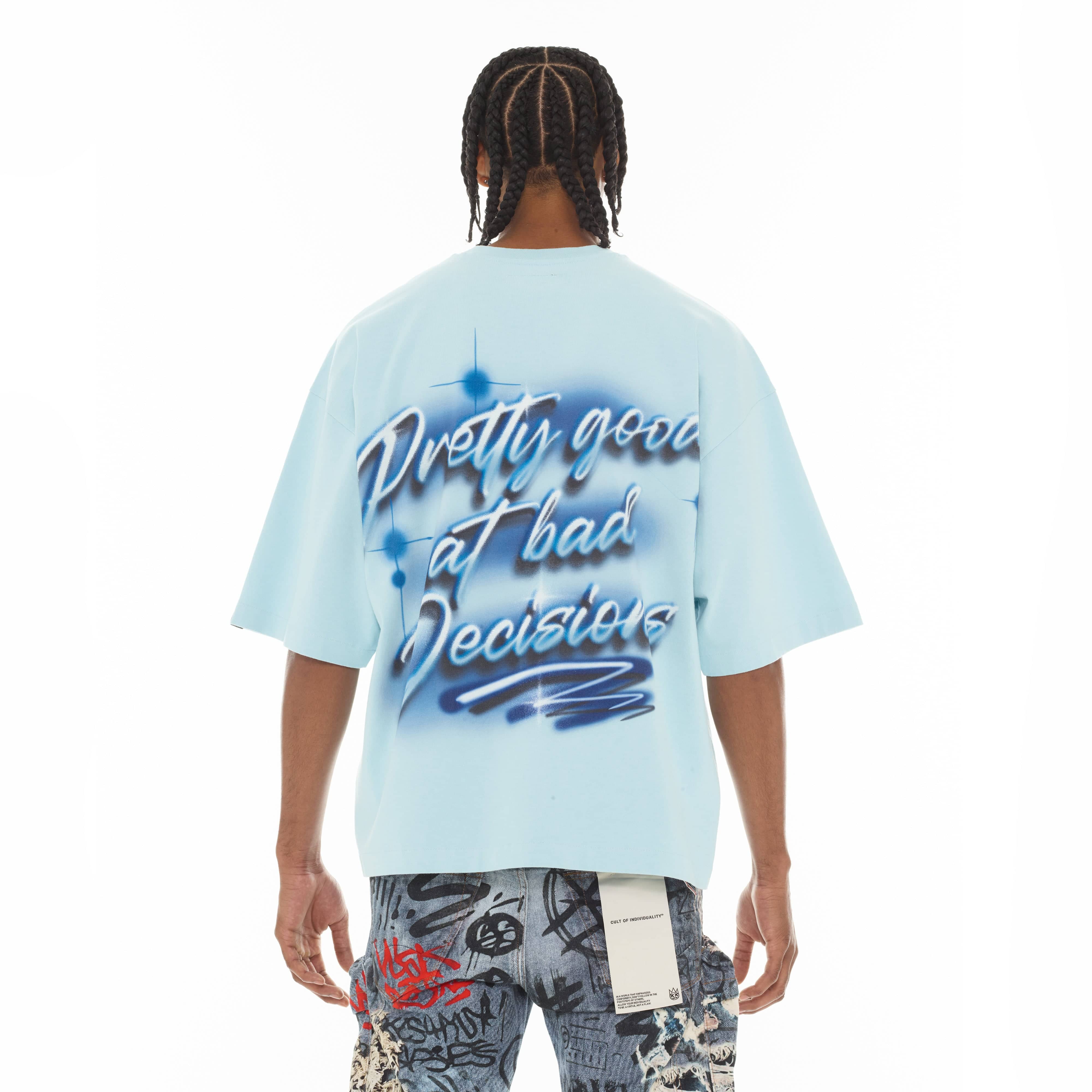 Cult's Oversized Short Sleeve Crew Neck Tee "Airbrush" in Blue Glow - Image 3