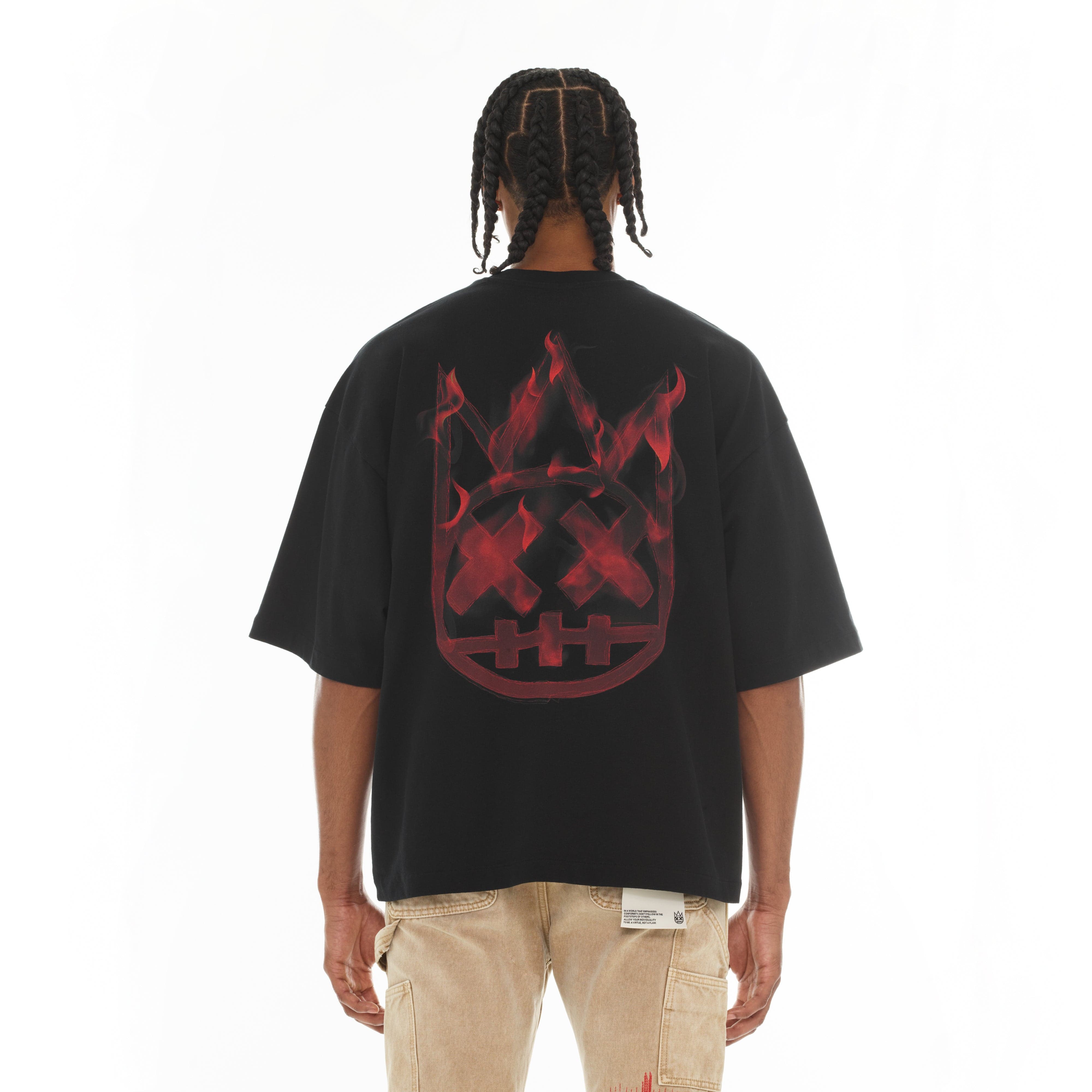 Cult's Oversized Short Sleeve Crew Neck Tee "Flame Logo" in Black - Image 3