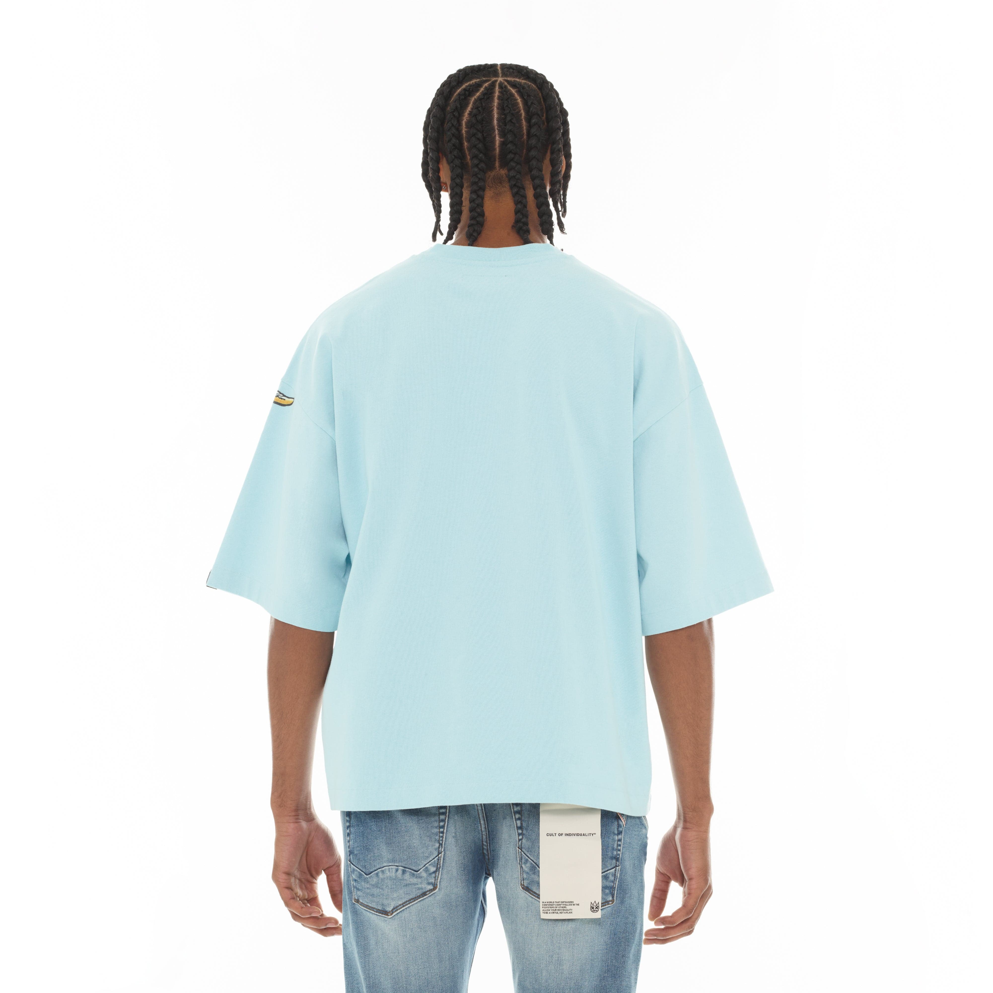 Cult's Oversized Short Sleeve Crew Neck Tee "Predator" in Blue Glow - Image 3