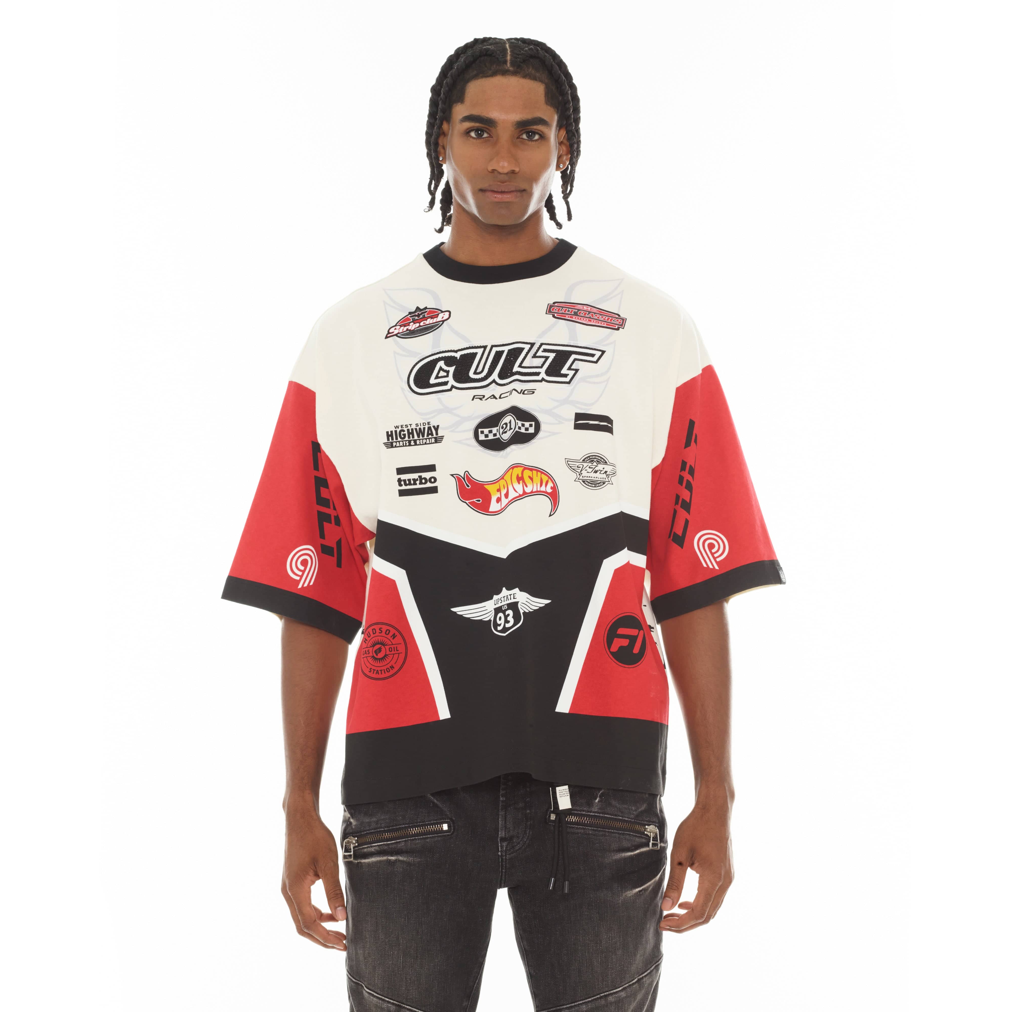 Cult's Oversized Short Sleeve Crew Neck Tee "Racer" in Winter White - Image 2