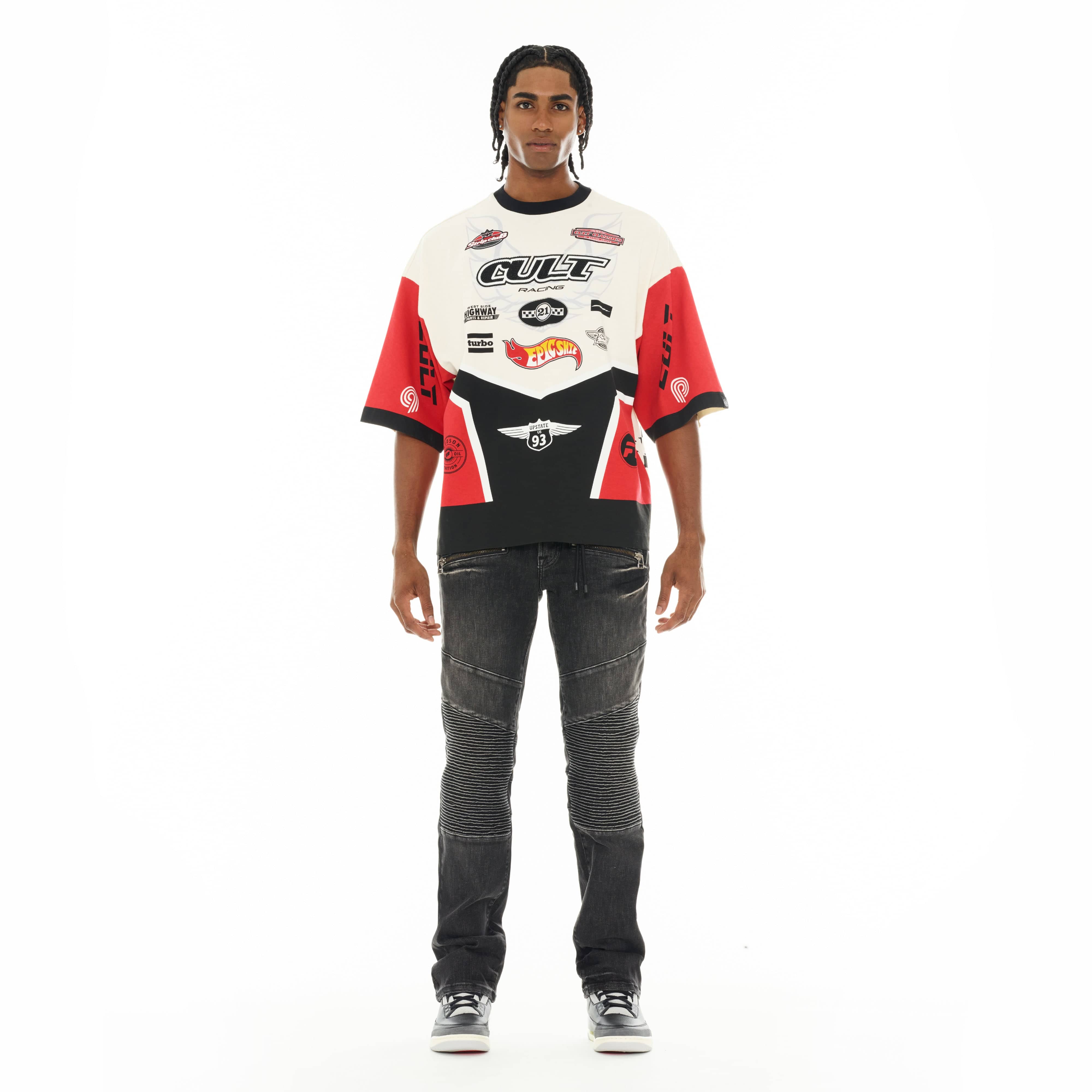 Cult's Oversized Short Sleeve Crew Neck Tee "Racer" in Winter White - Image 4