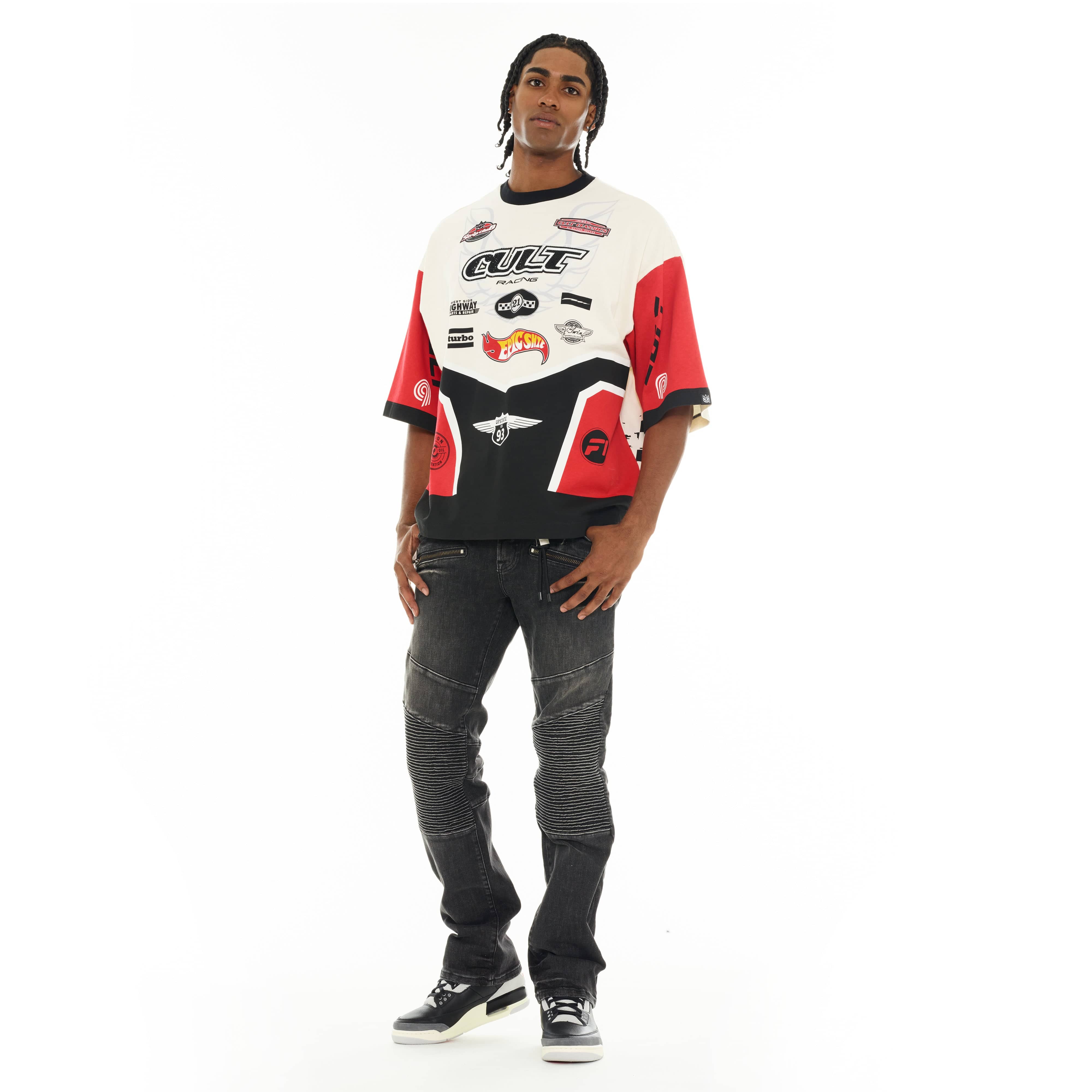 Cult's Oversized Short Sleeve Crew Neck Tee "Racer" in Winter White - Image 5
