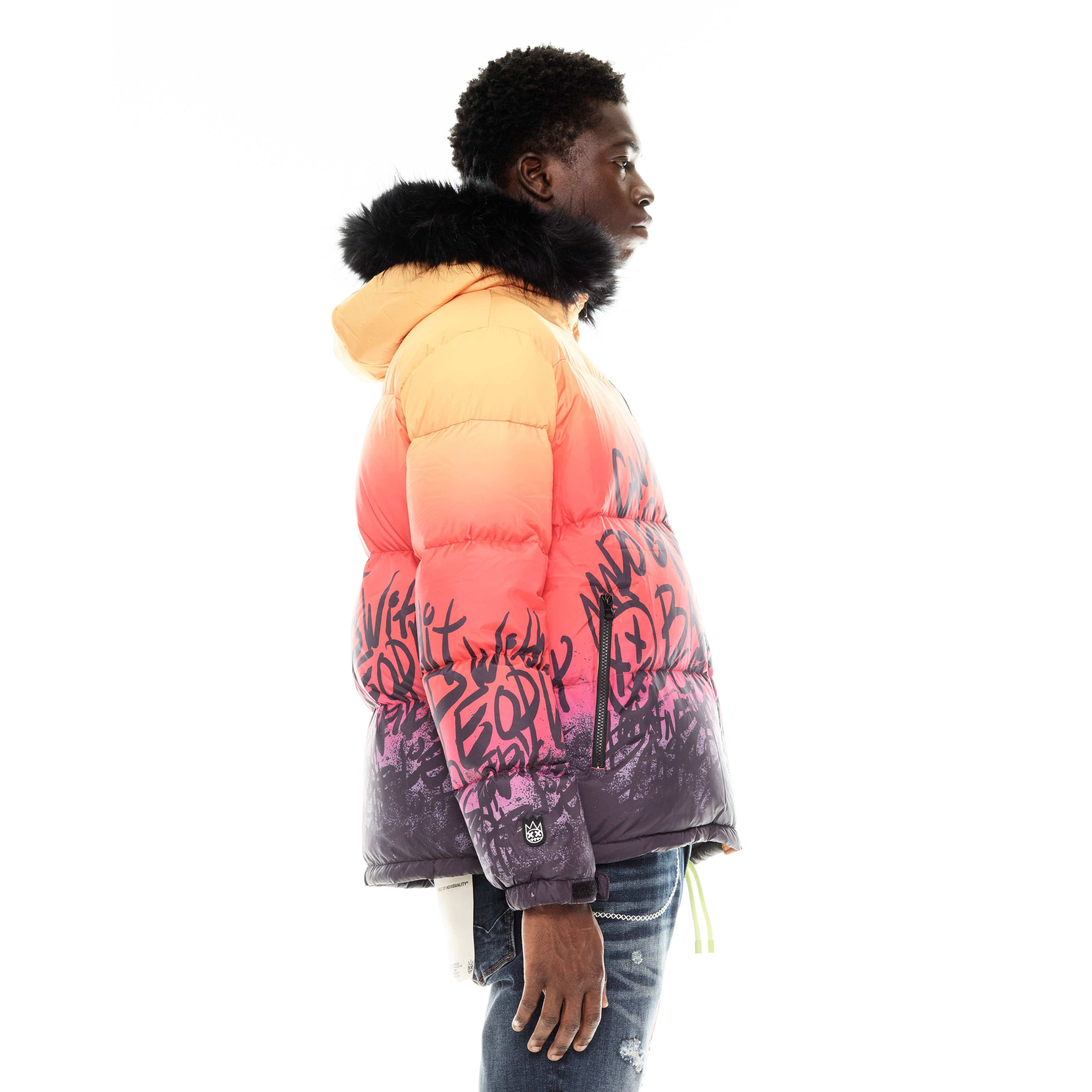 Cult's Puffer Jacket With Fur Hood in Sunburst - Image 4