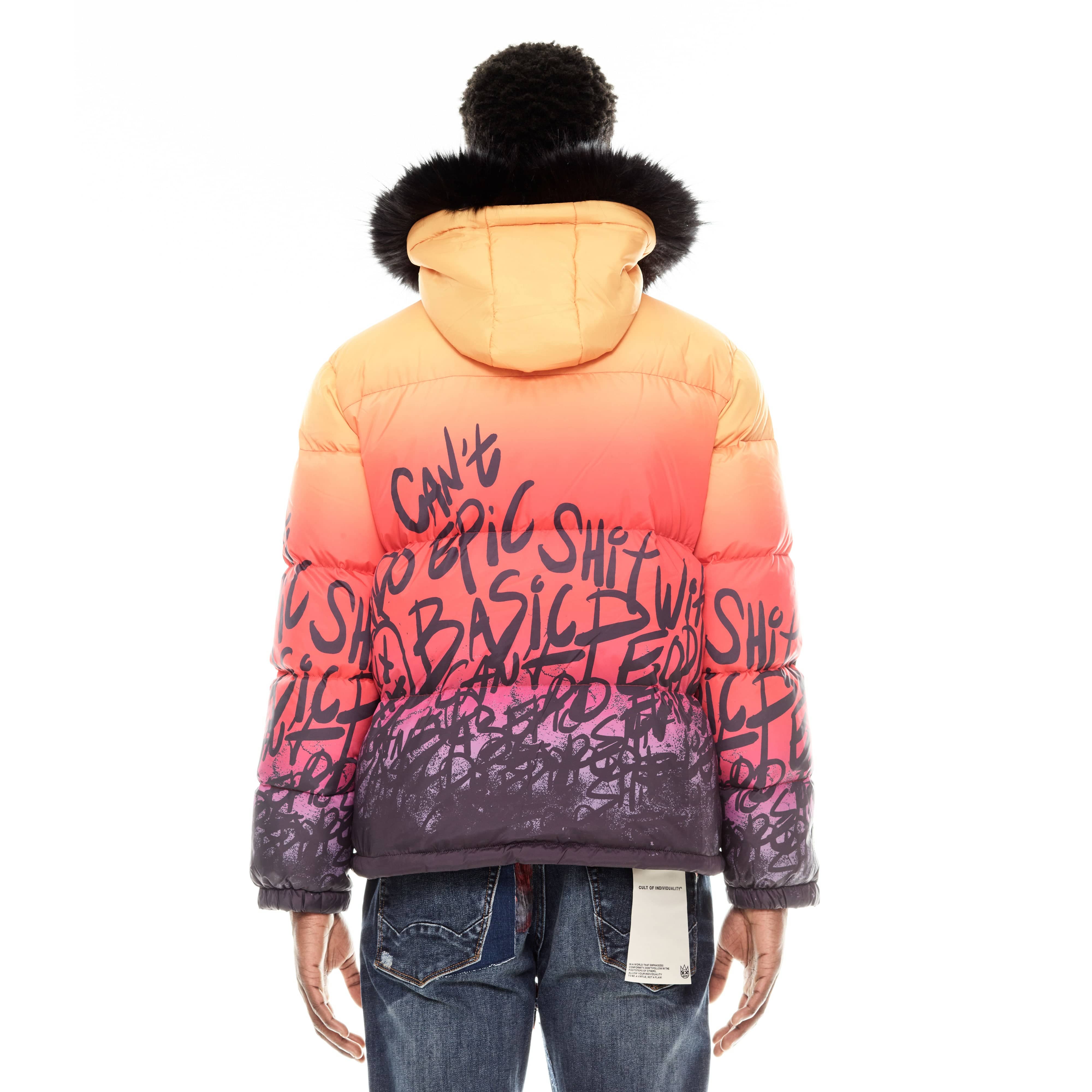 Cult's Puffer Jacket With Fur Hood in Sunburst - Image 5