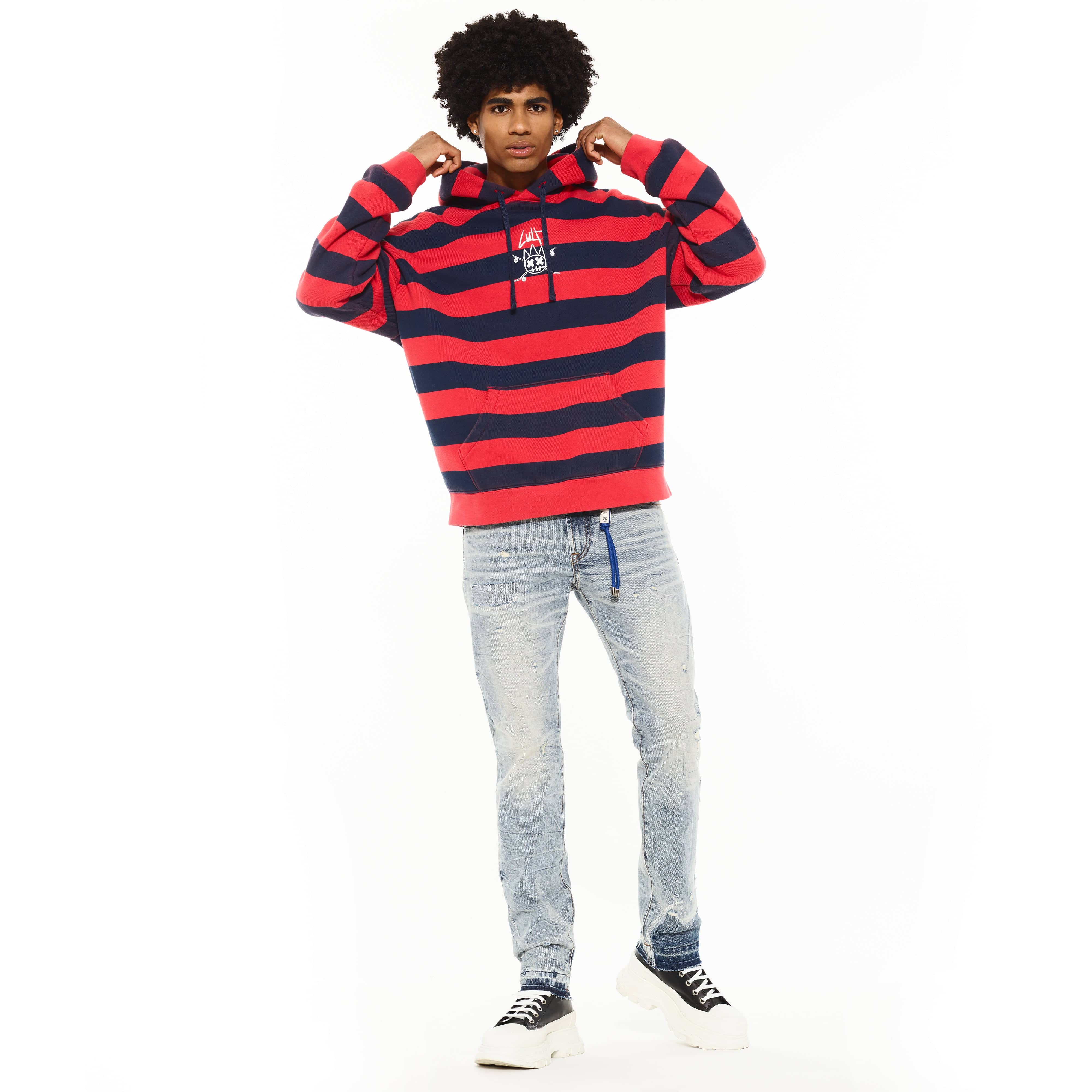 Cult's Pullover Novelty Hoody in Rouge Red / Midnight - Image 4