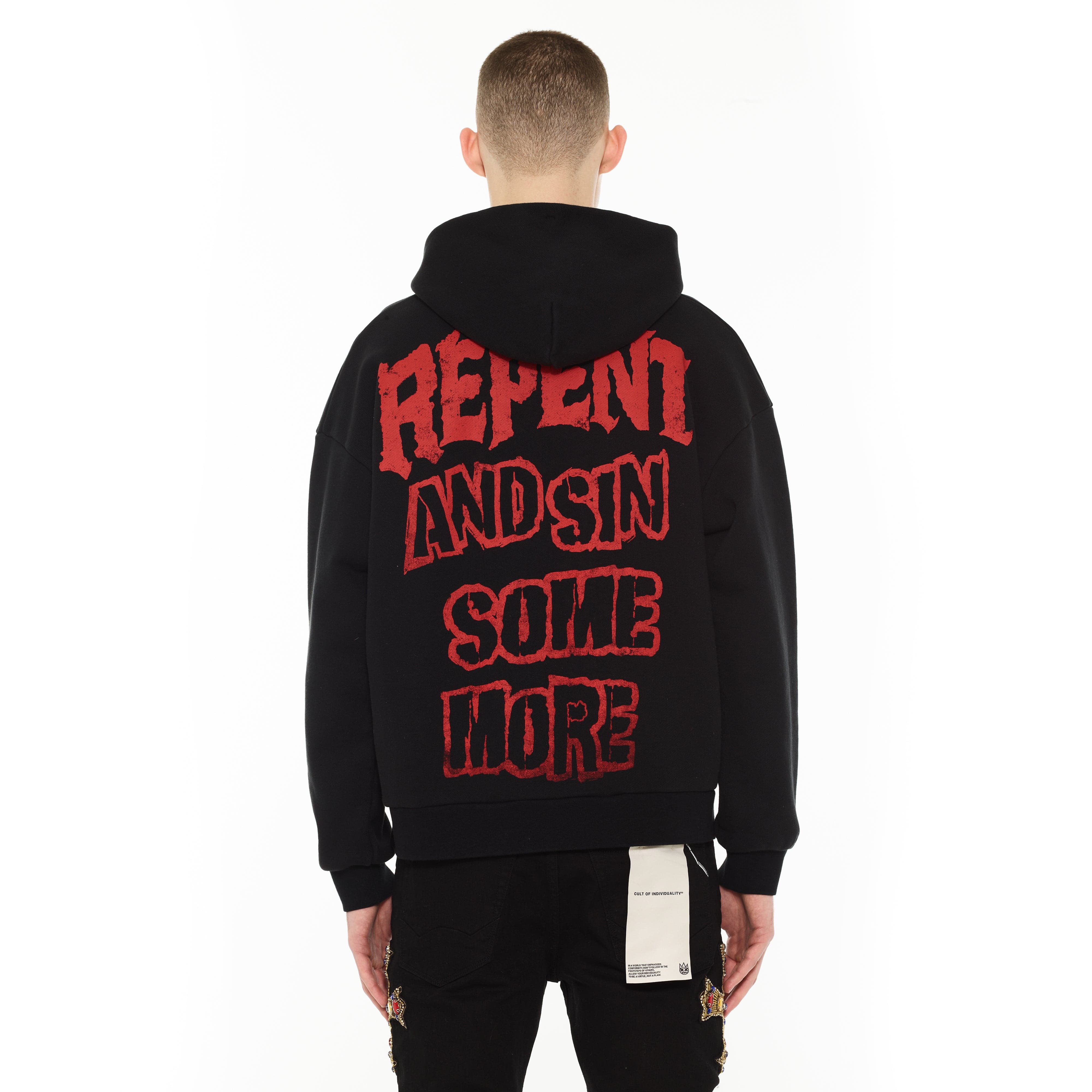 Cult's Pullover Novelty Hoody "Repent" in Black - Image 3