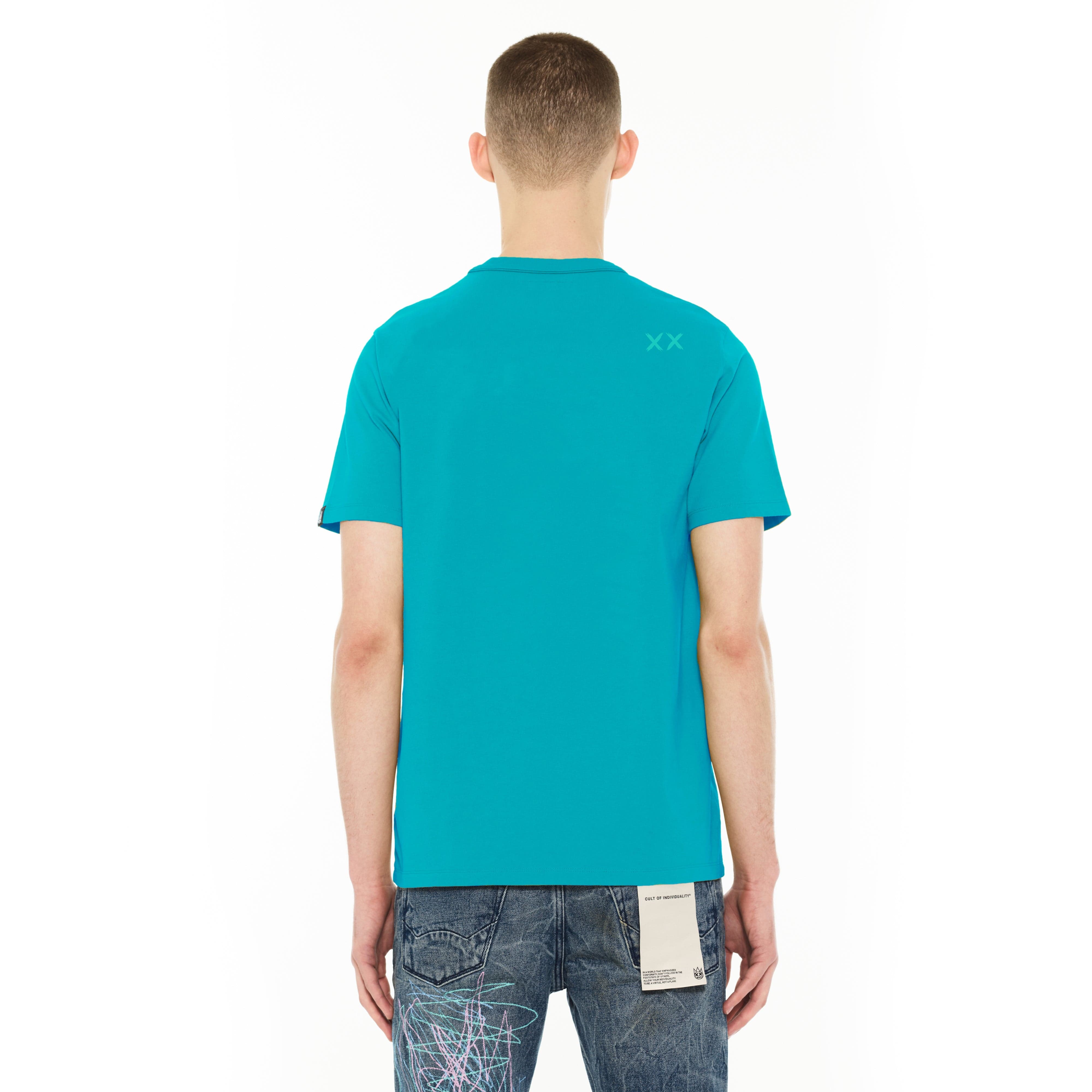 Cult's S/S Crew Neck Logo Tee in Blue Atoll - Image 2
