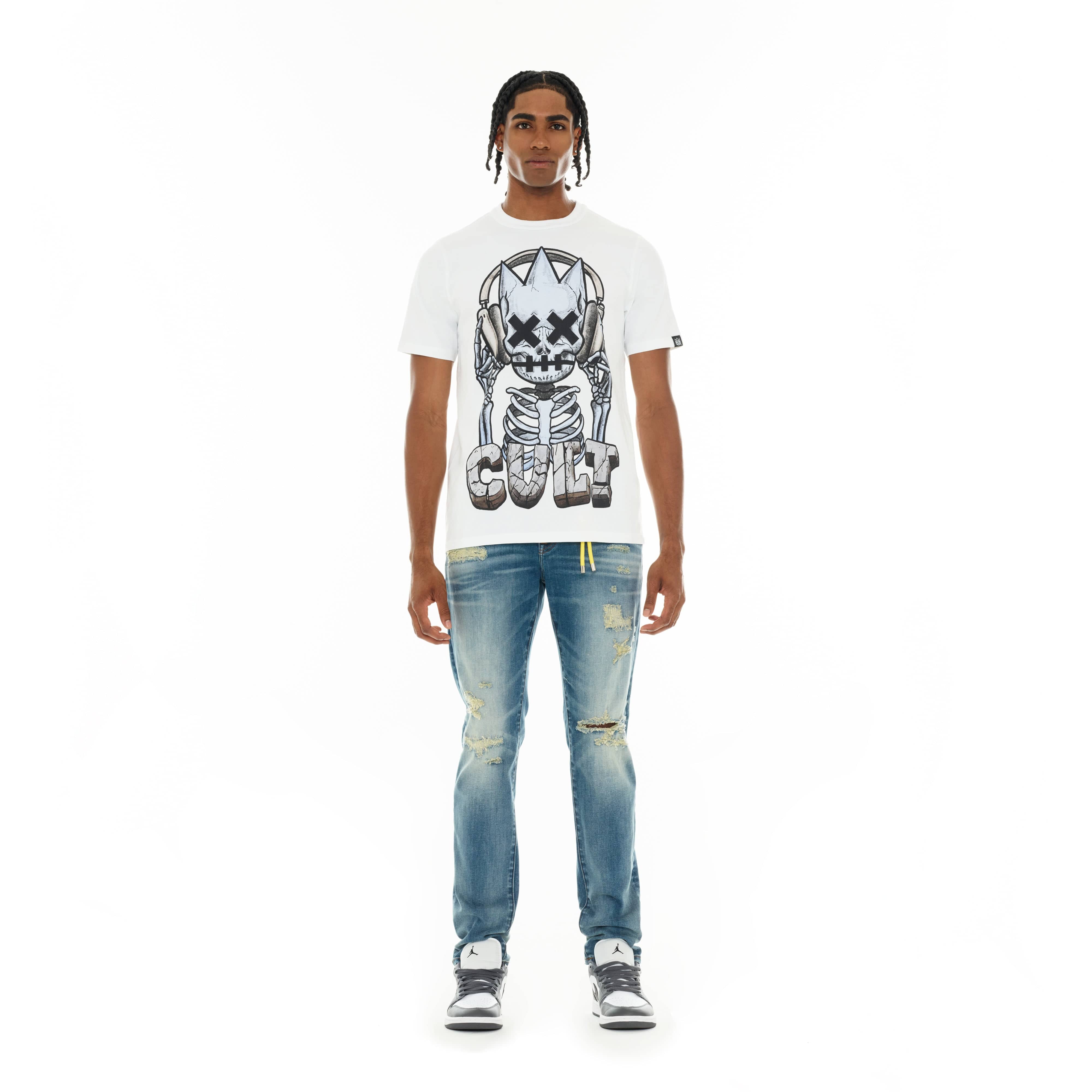 Cult's Short Sleeve Crew Neck Tee "Evolution" in White - Image 4