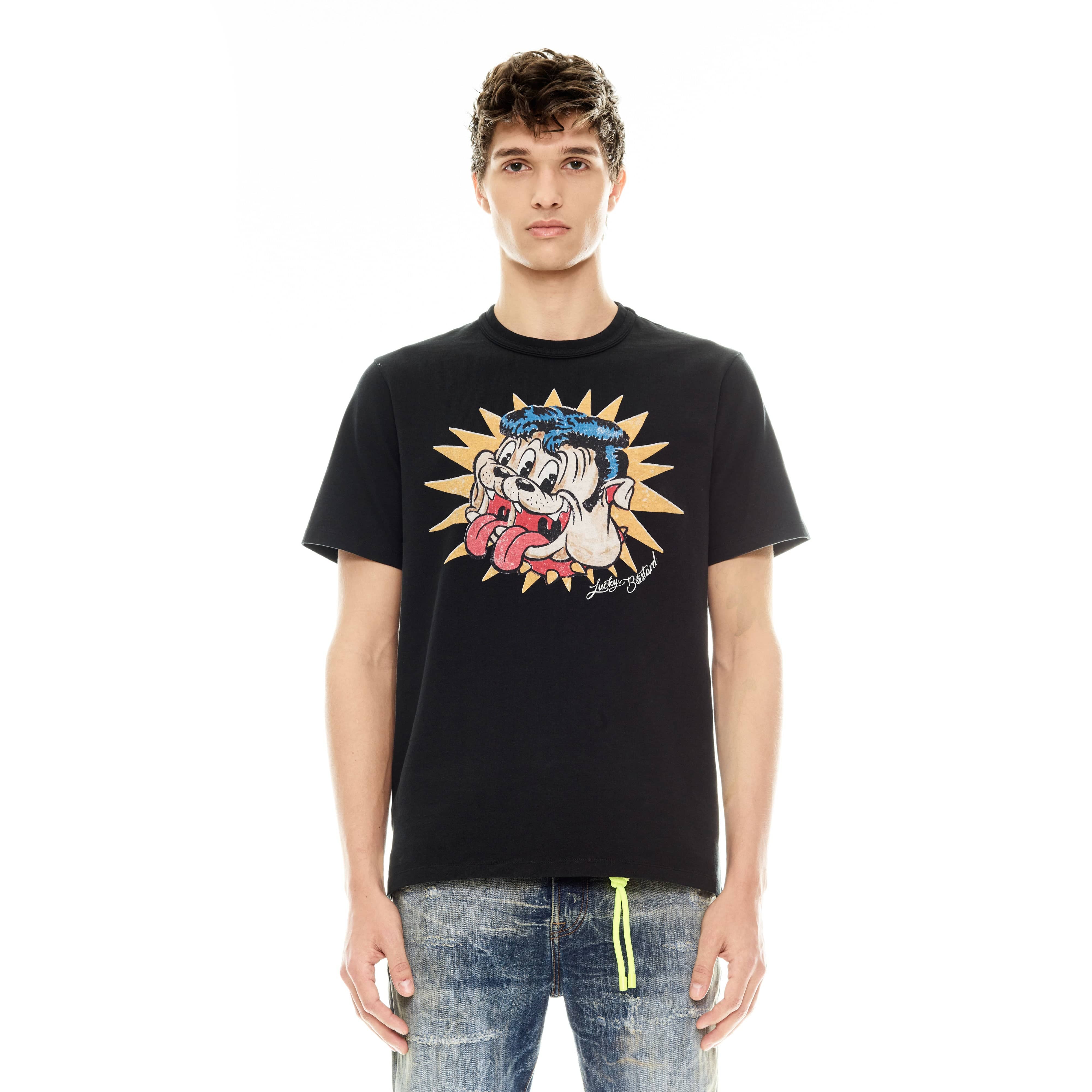 Cult's Short Sleeve Crew Neck Tee "Lucky Bastard" in Black - Image 2