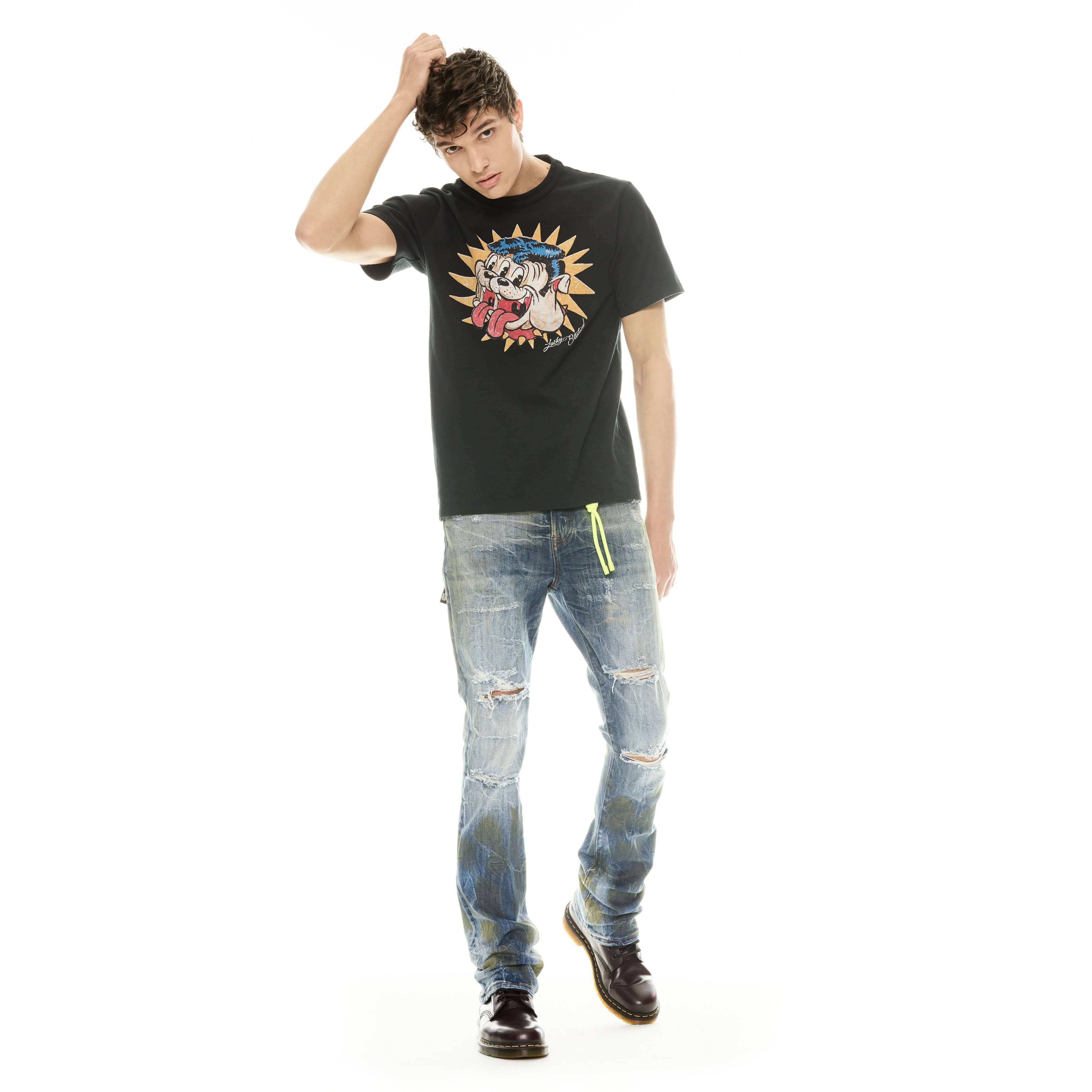 Cult's Short Sleeve Crew Neck Tee "Lucky Bastard" in Black - Image 3