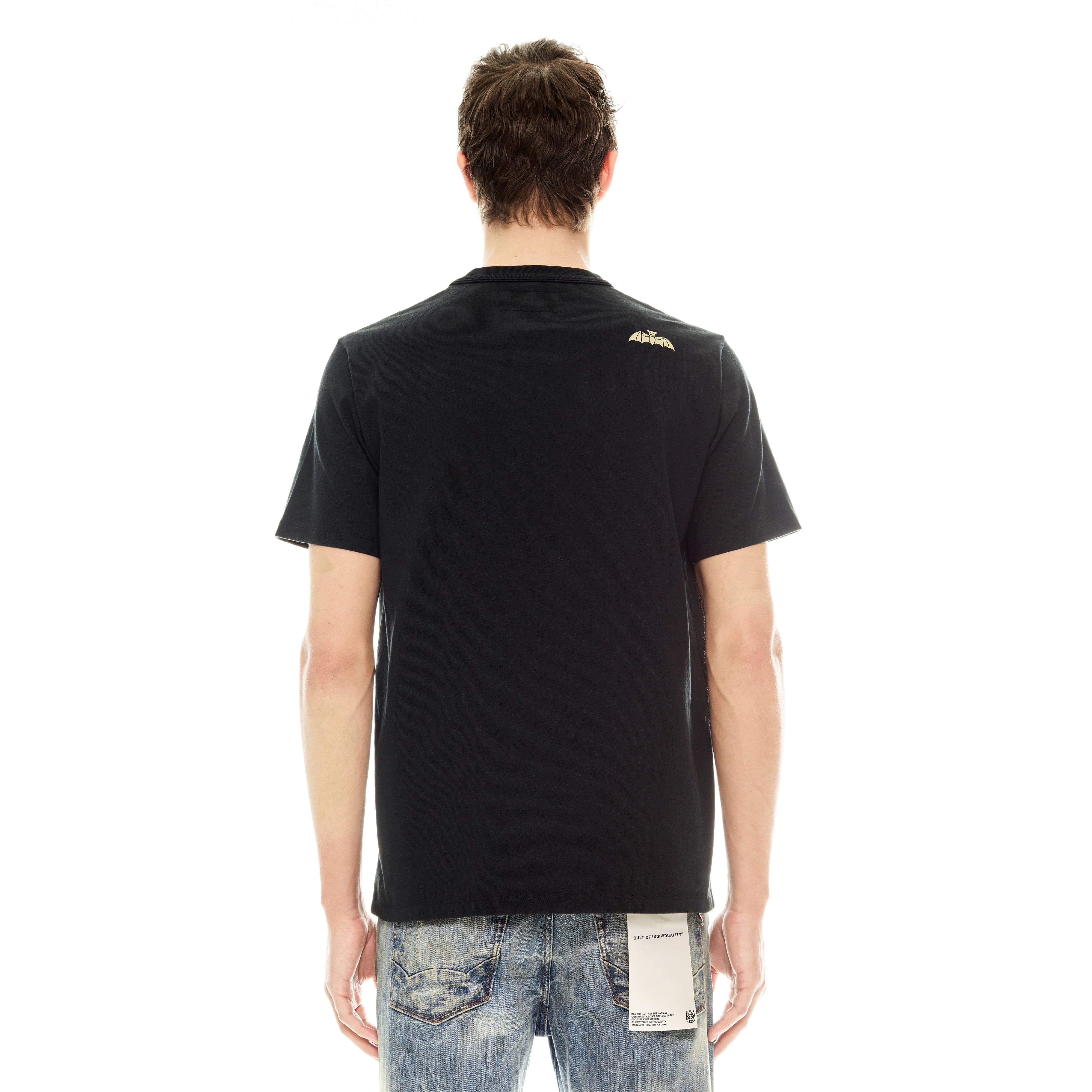 Cult's Short Sleeve Crew Neck Tee "Lucky Bastard" in Black - Image 4