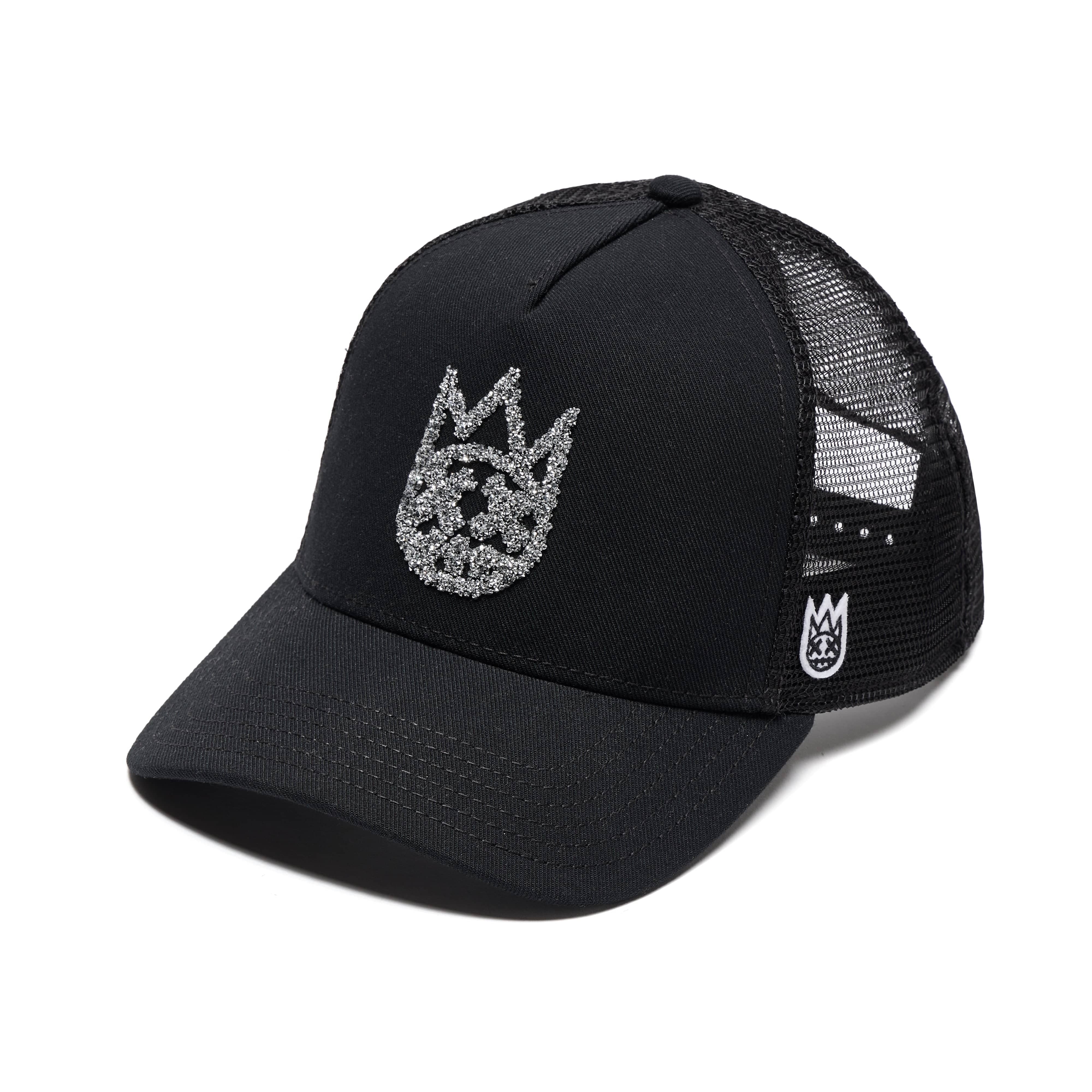 Cult's Silver White Crystal Logo Mesh Back Trucker Hat in Black - Image 2