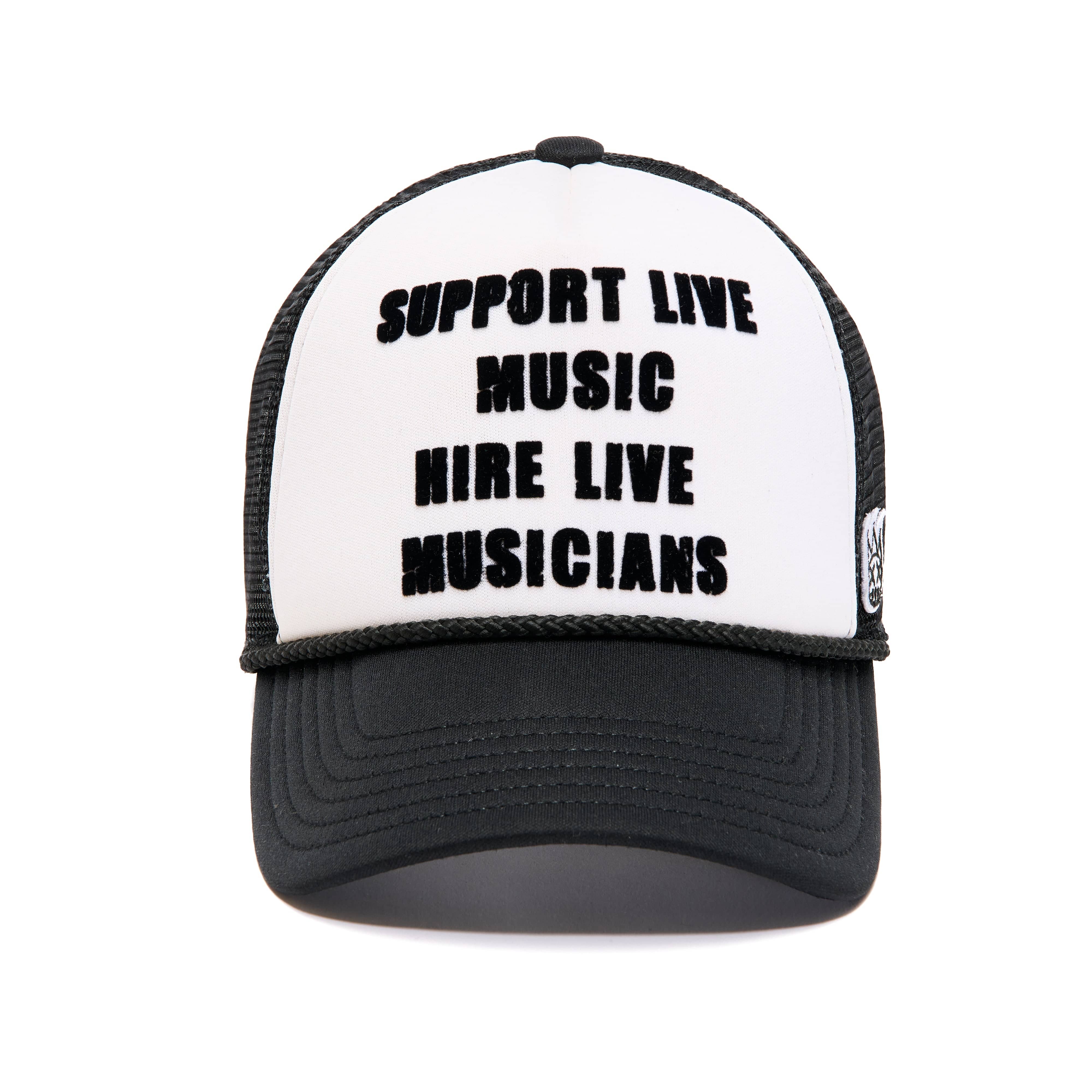 Cult's Support Live Music Foam Mesh Trucker in White & Black - Image 2
