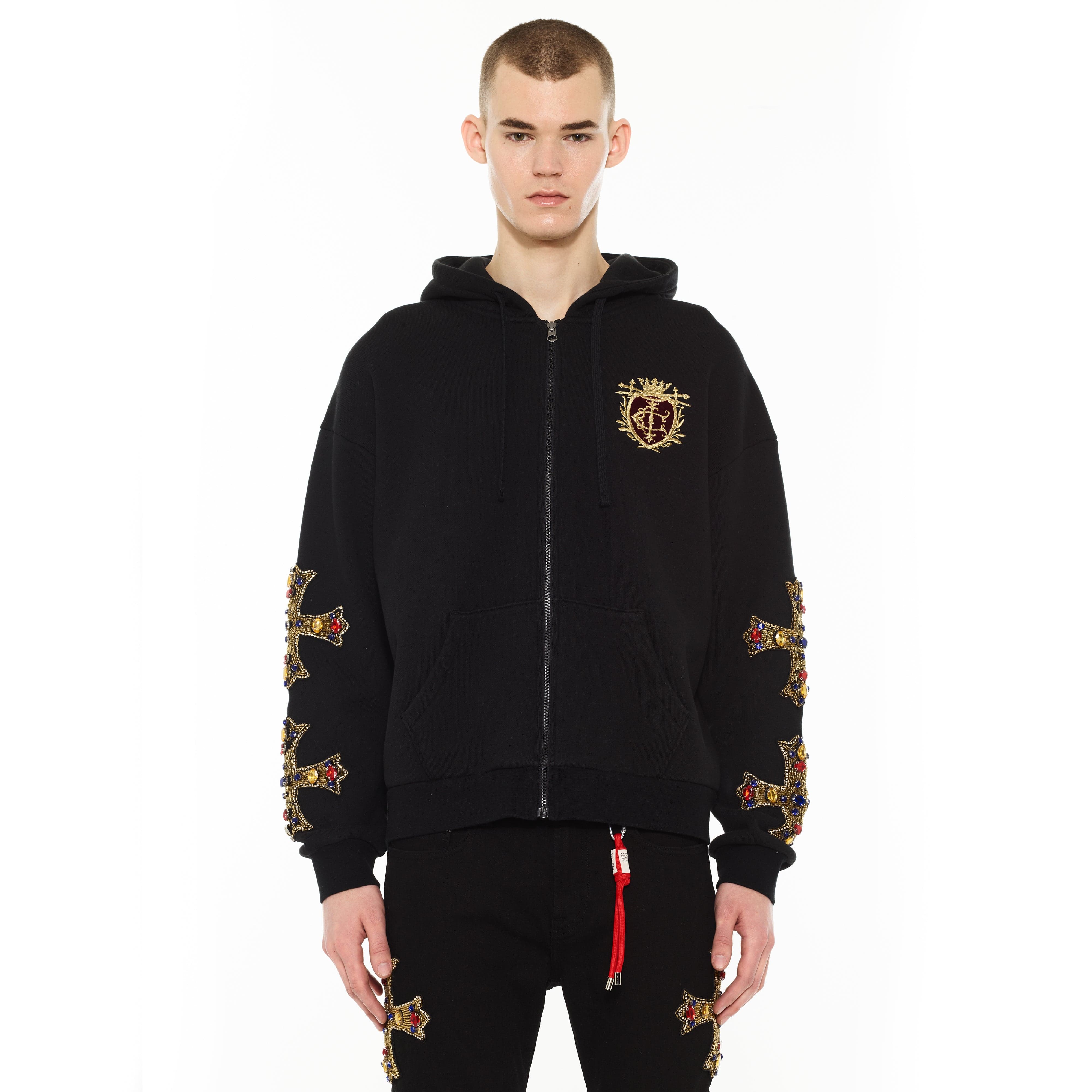 Cult's Zip Novelty Hoody "Family Crest" in Black - Image 2