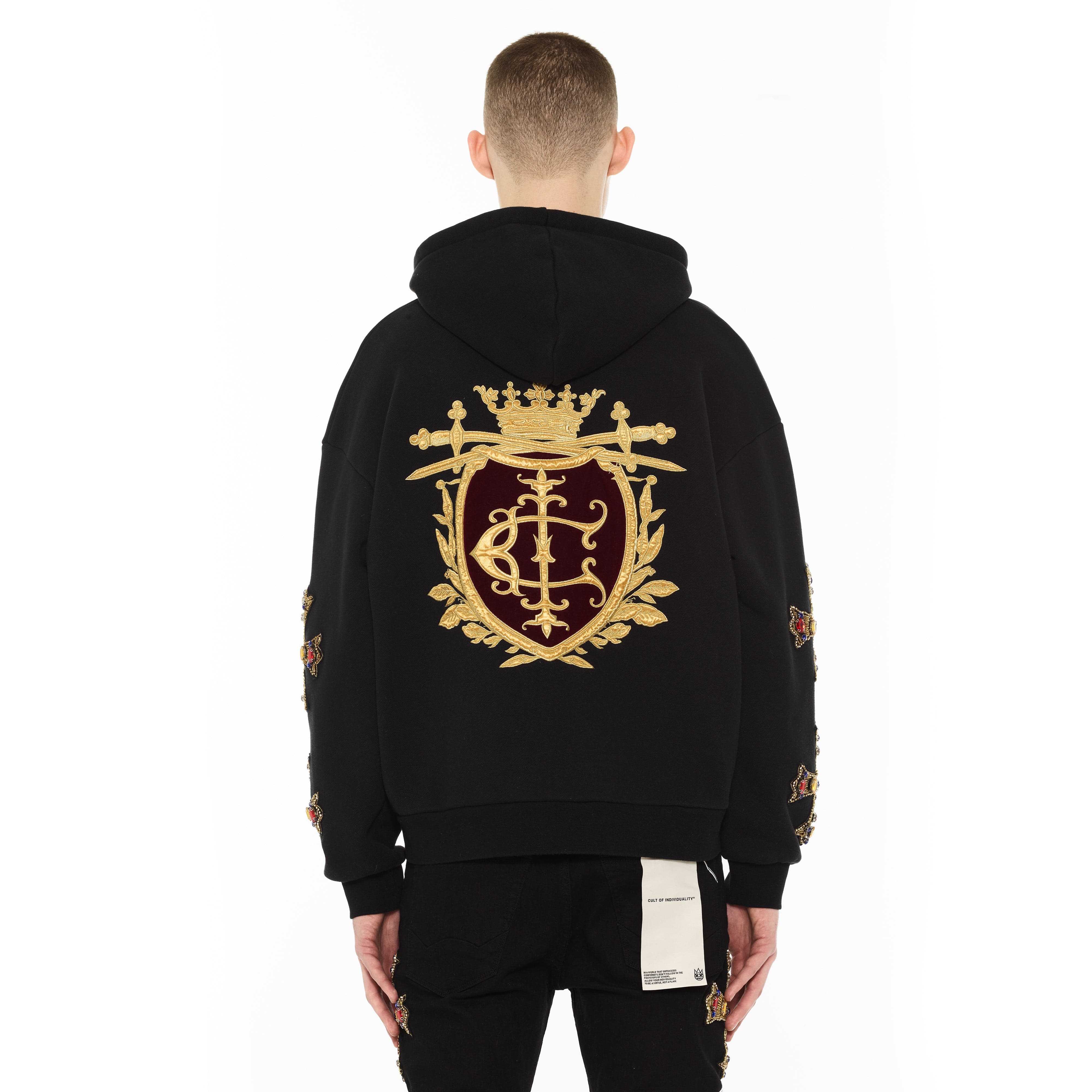 Cult's Zip Novelty Hoody "Family Crest" in Black - Image 3