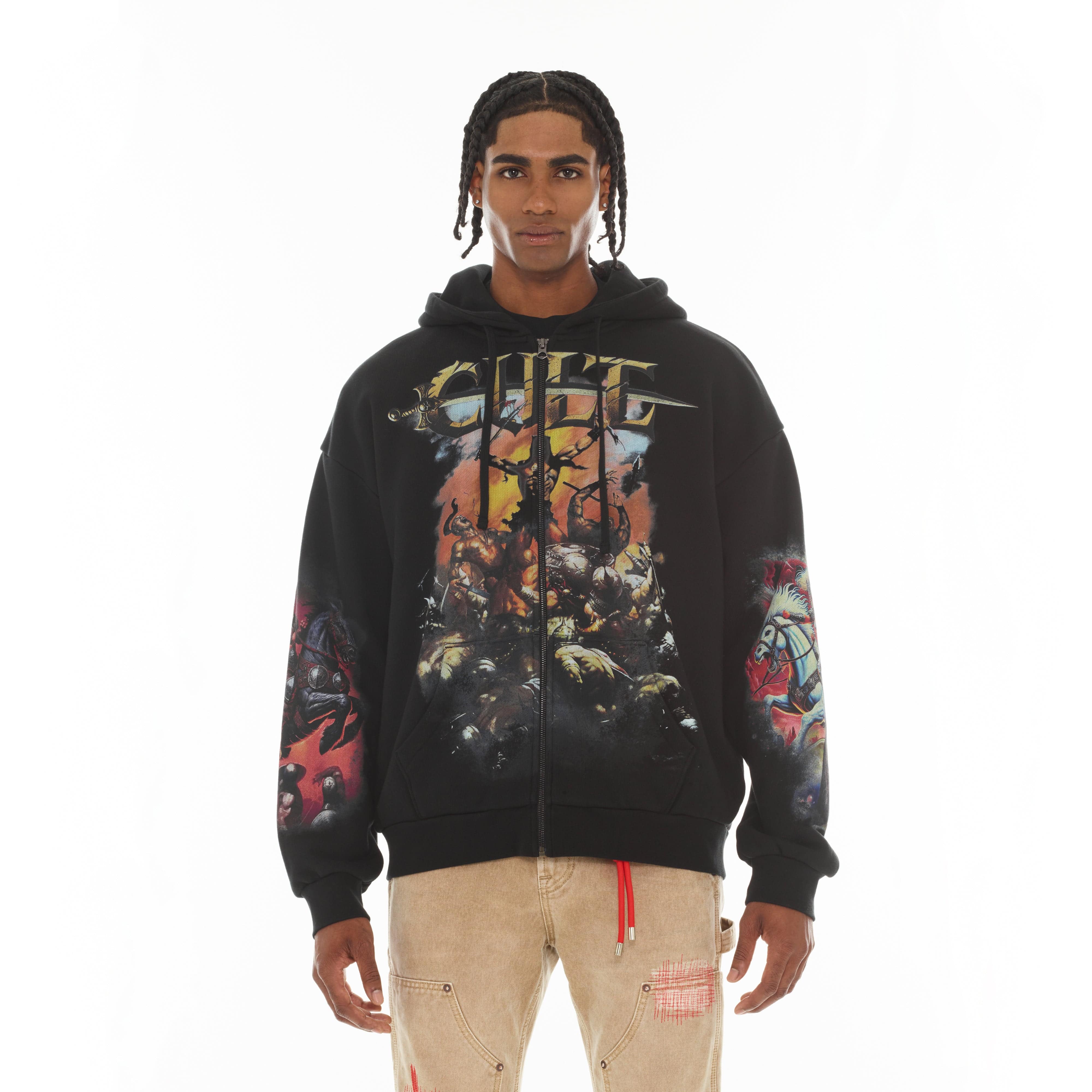 Cult's Zip Novelty Hoody "Horseman" in Black - Image 2