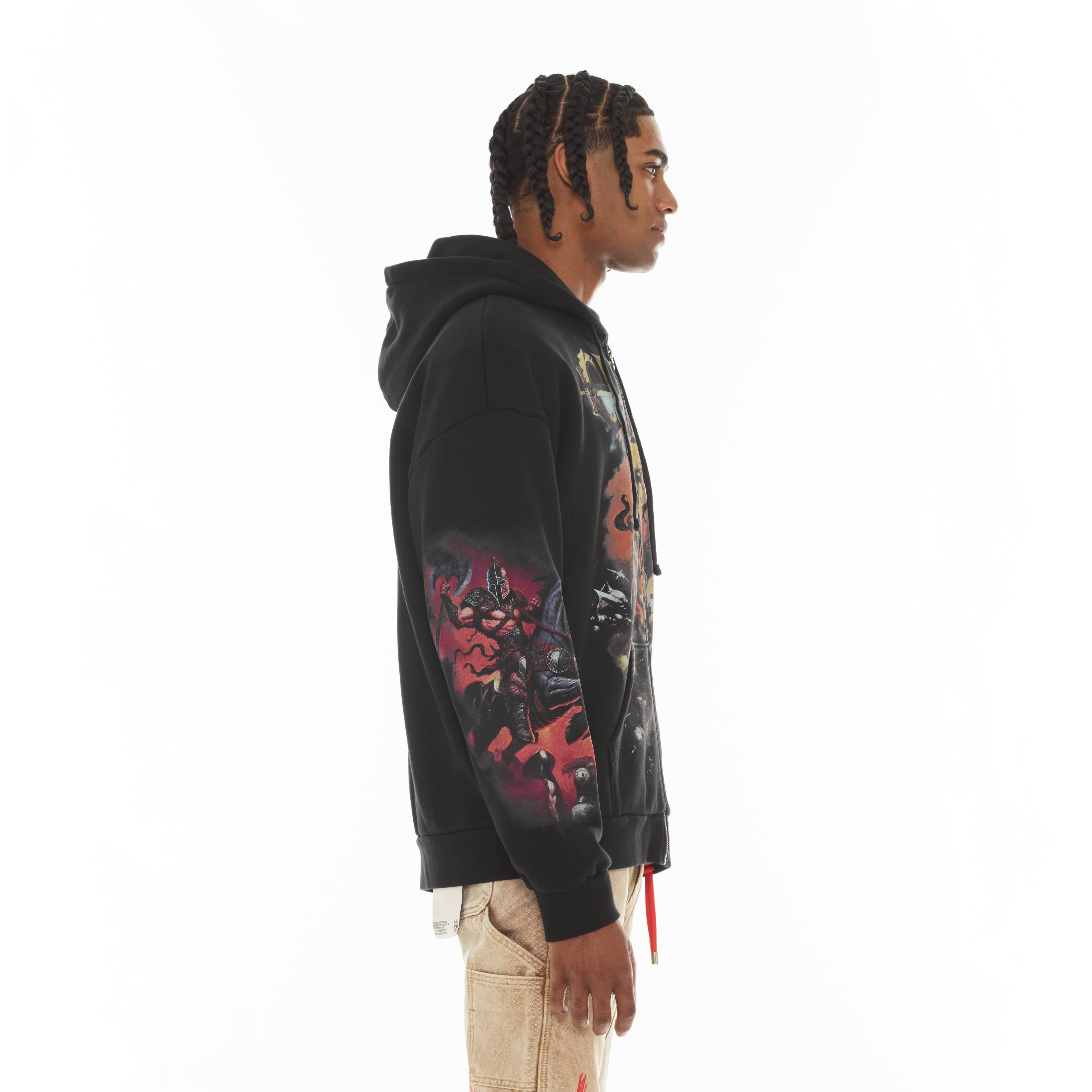 Cult's Zip Novelty Hoody "Horseman" in Black - Image 4