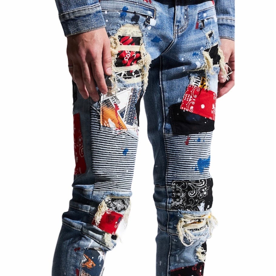Embellish Rebel Biker Denim (Blue Patchwork) - Image 2