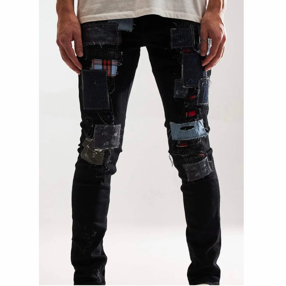 Embellish Silas Denim Jean (Black Patchwork) EMBF221-107 - Image 2